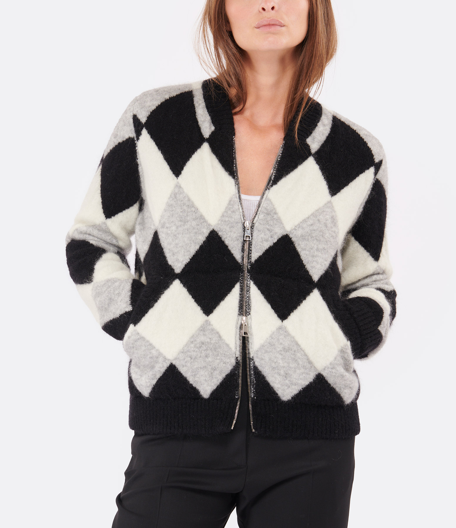 Black and White Checked Wool Jacket