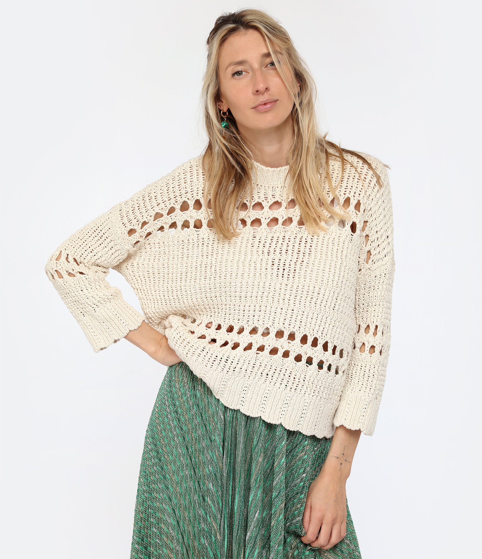 Ecru Organic Cotton Crochet Jumper