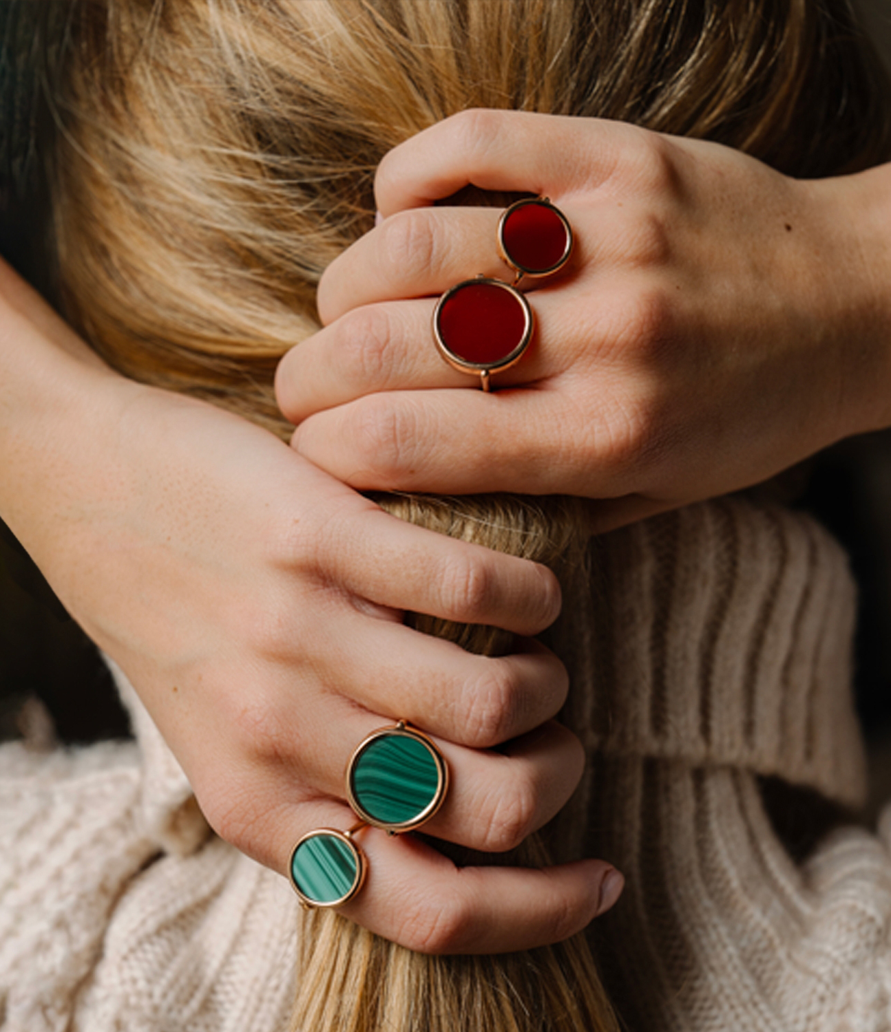 Baby Disc Ring in Malachite and Rose Gold