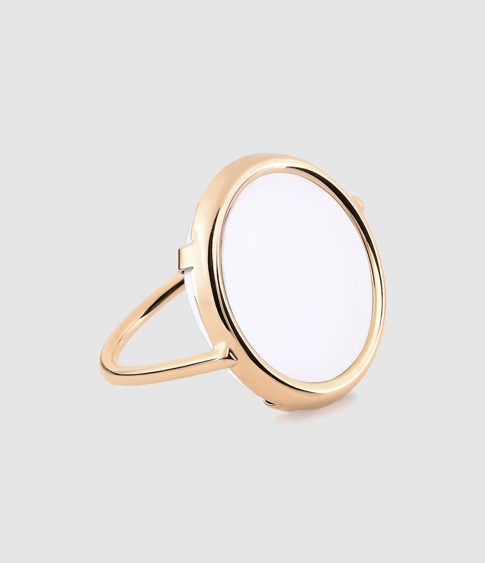 White Agate Disc Ring in Rose Gold