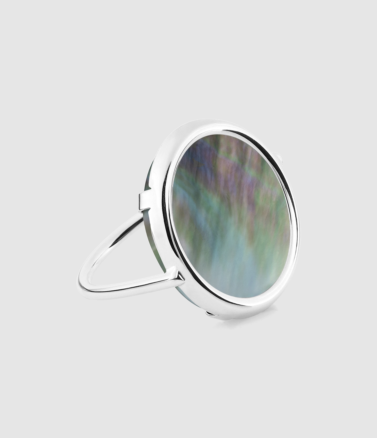 Black Mother-of-Pearl Disc Ring in White Gold