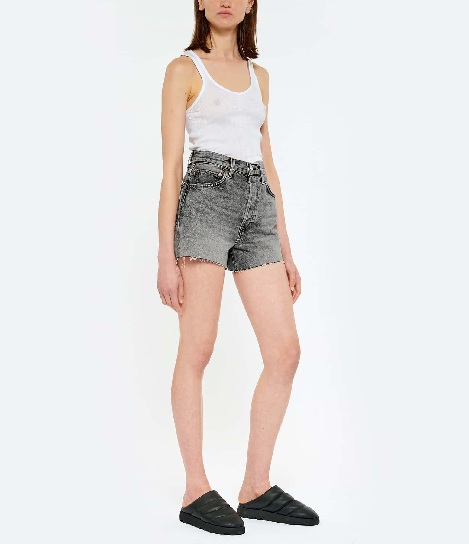 90s-style Low-Slung Cotton Shorts – Grey