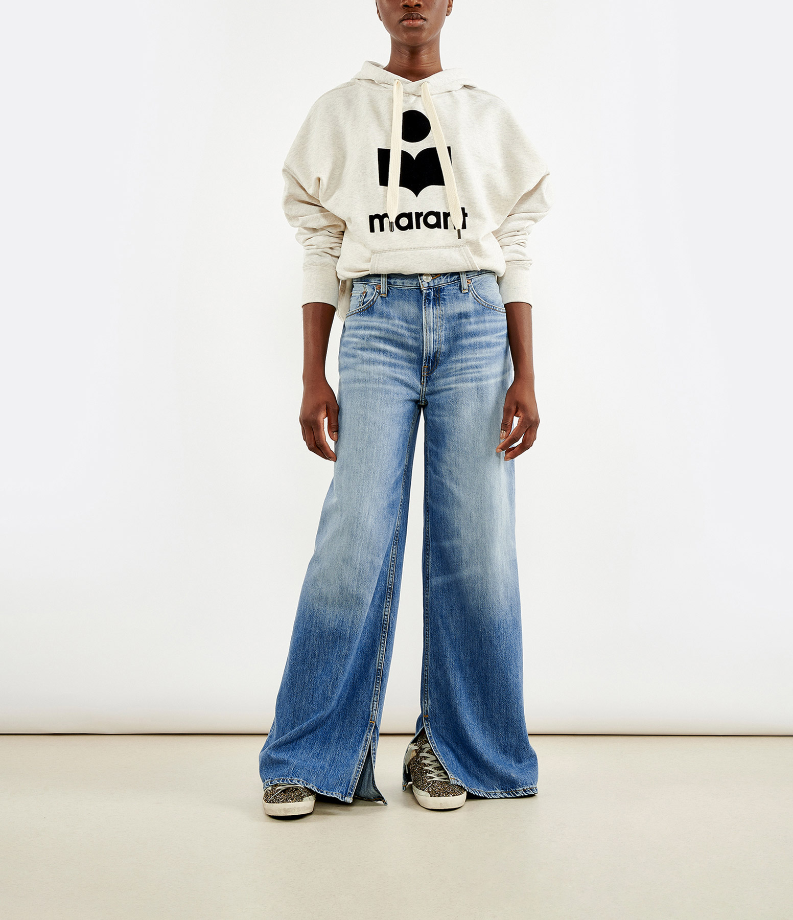 Loose-Fit Blue Low-Rider Jeans