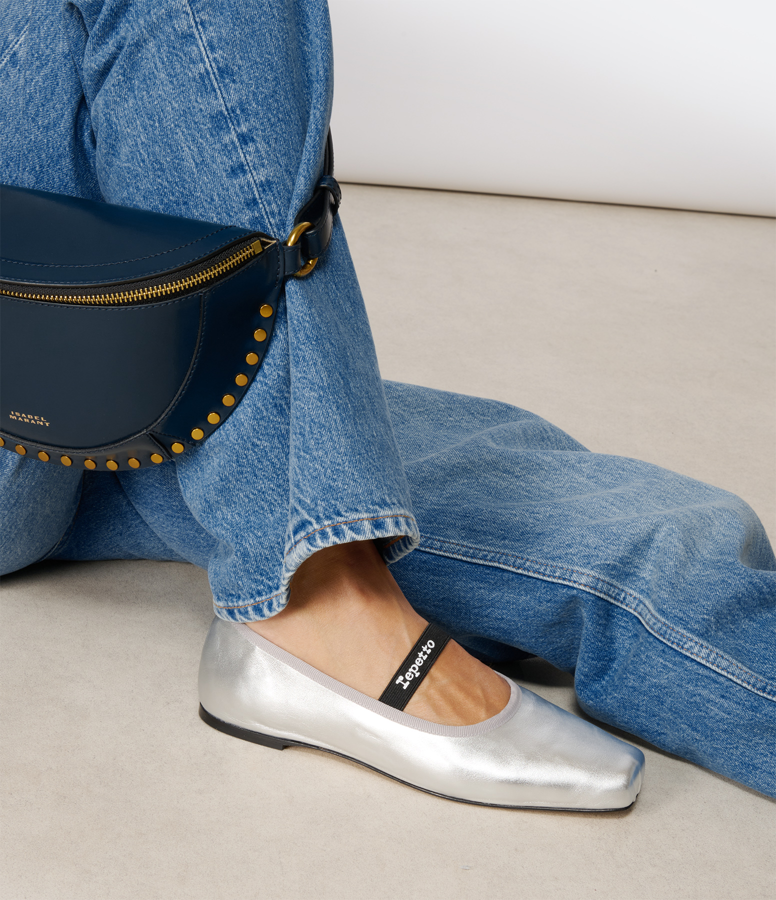 Lisbeth Silver Square-Toe Ballet Flats