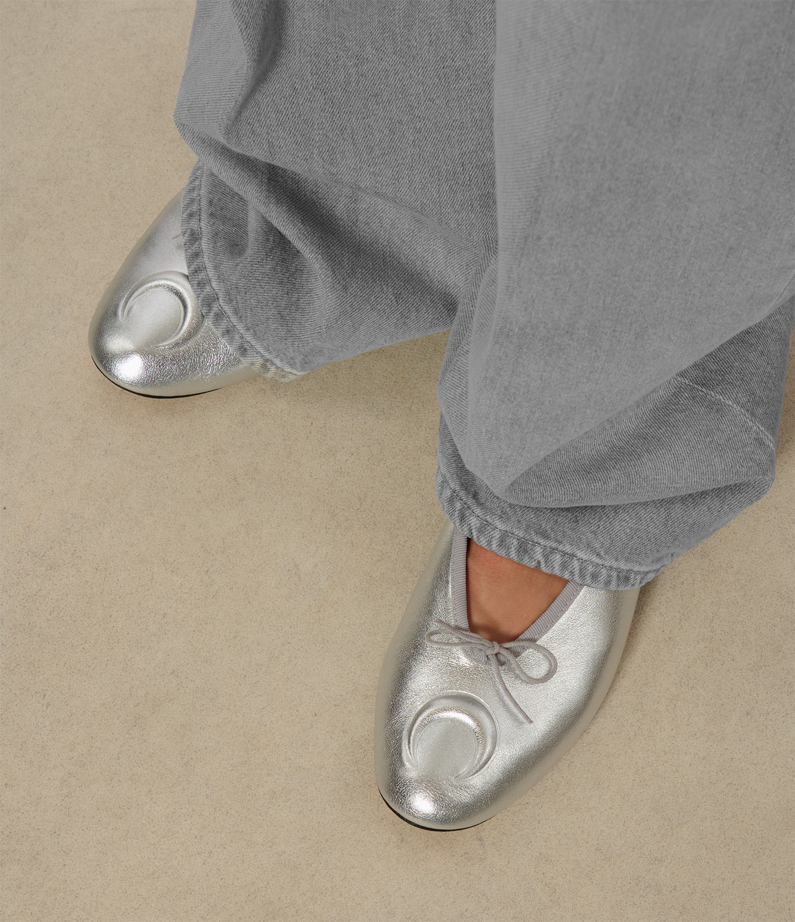 Lilouh Lune Argent Ballerina Flats, Repetto x Marine Serre Collaboration