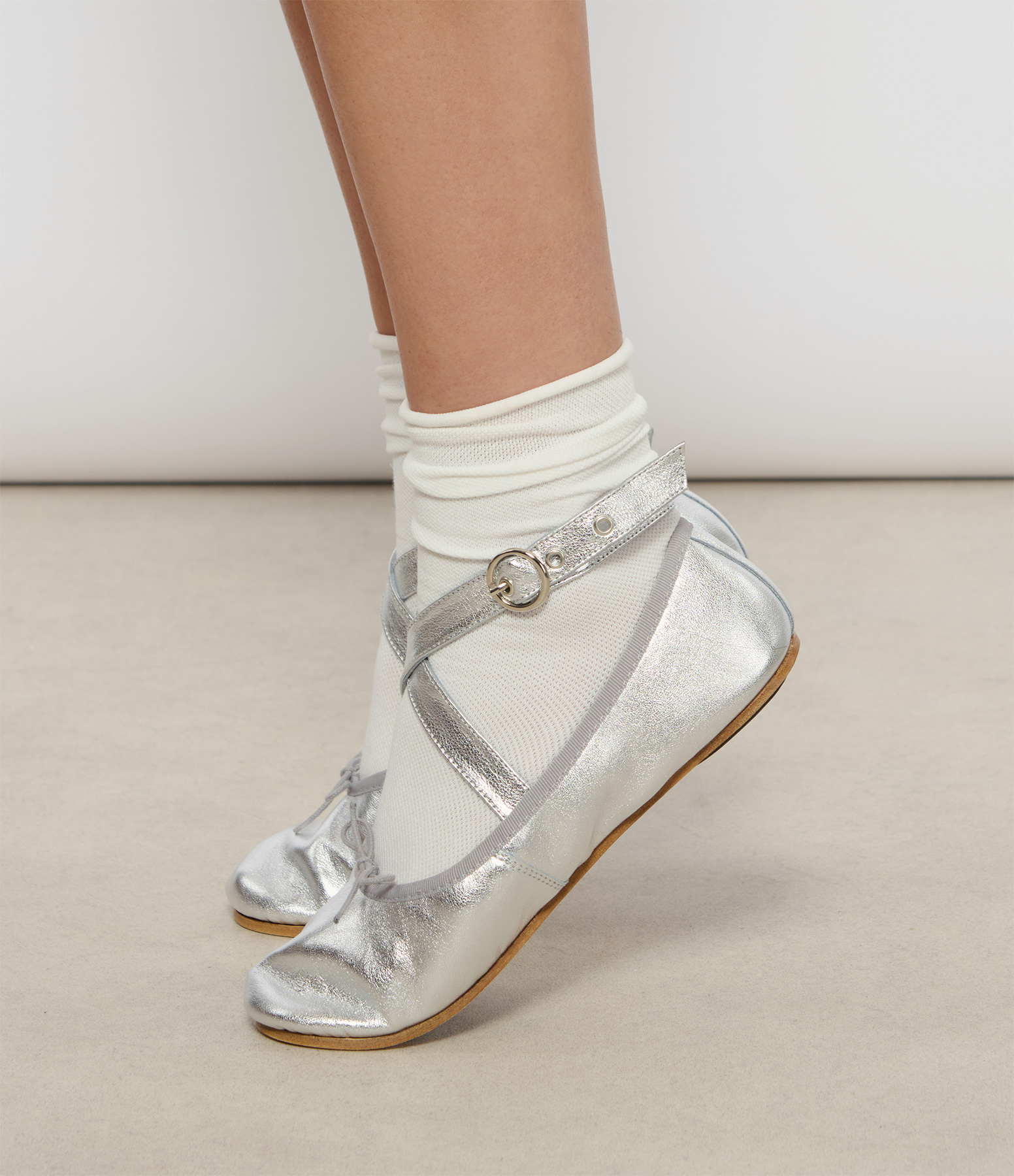 Sophia Belt Silver Ballet Flats