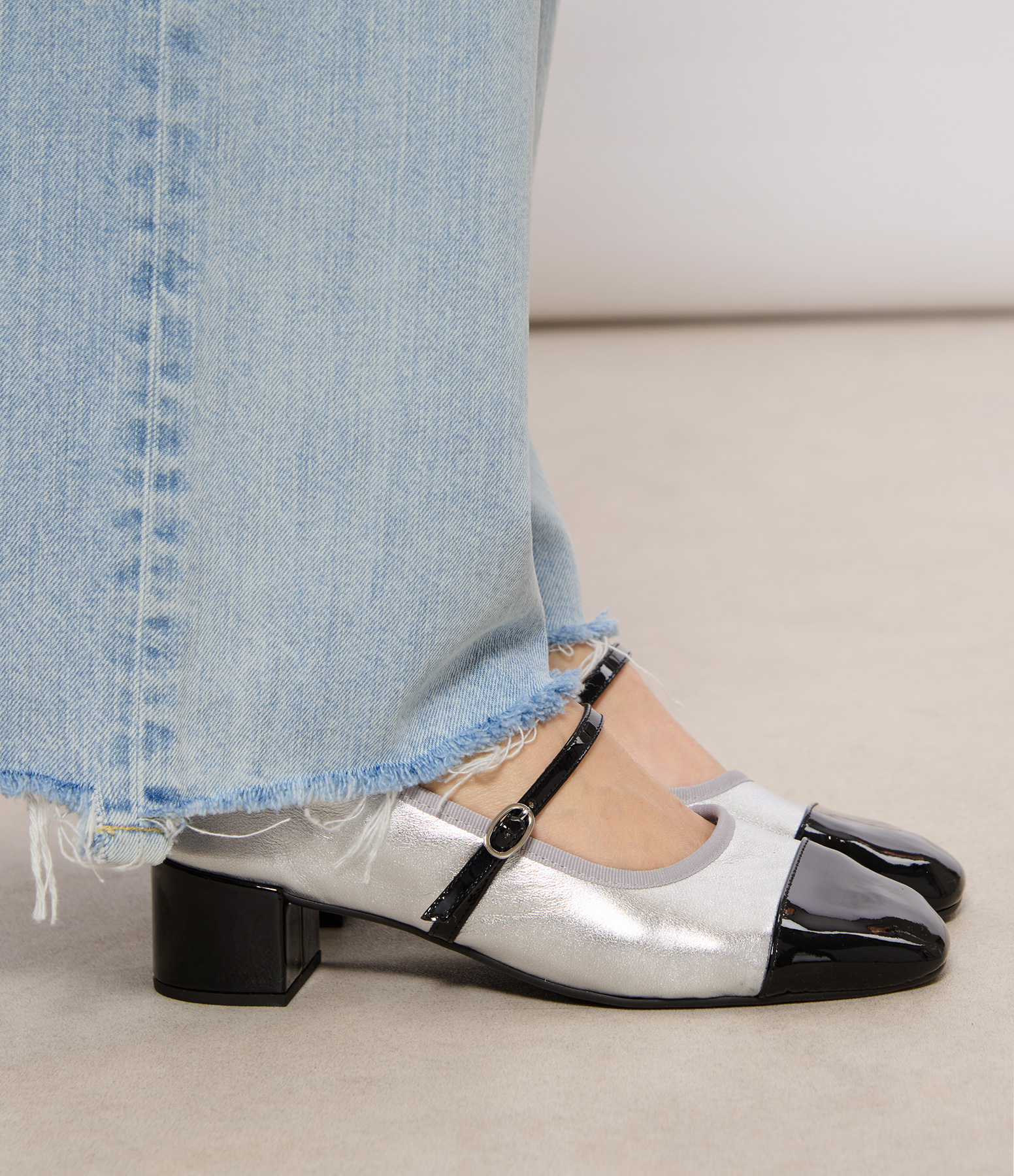 Georgiana Ballerina Flats in Black and Silver