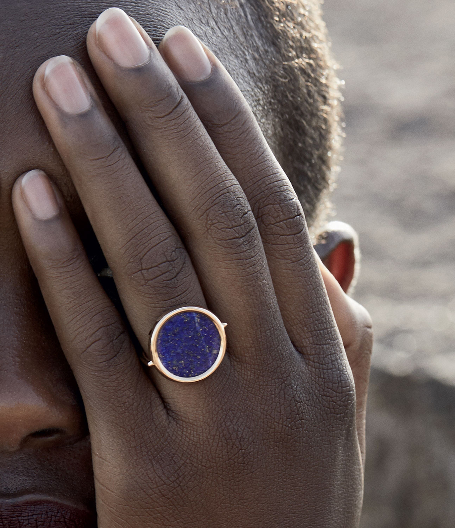 Rose Gold Lapis Lazuli Disc Ring