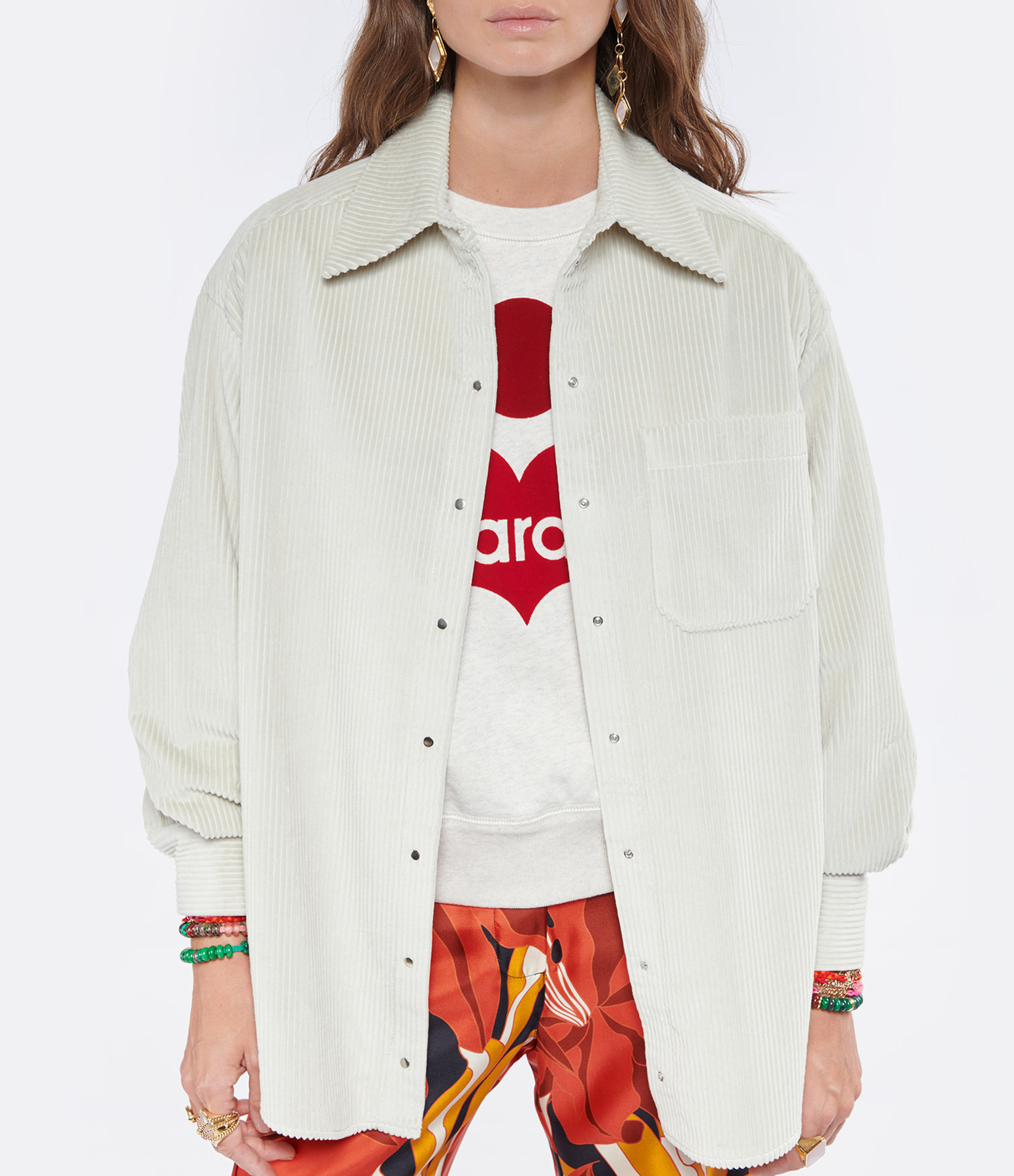 Mila Shirt in Ecru Ribbed Velvet