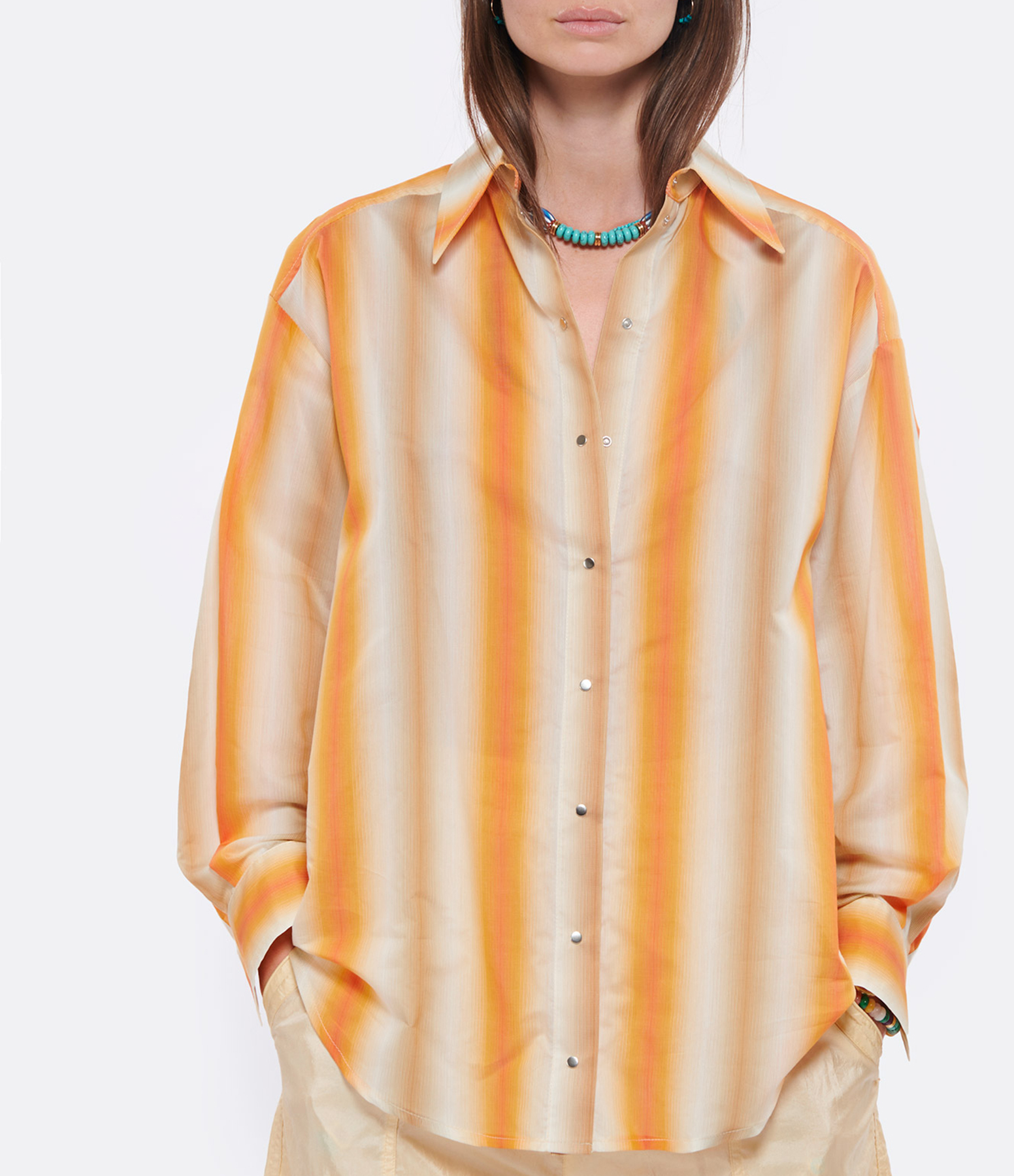 Again Cotton Shirt with Tangerine Stripes
