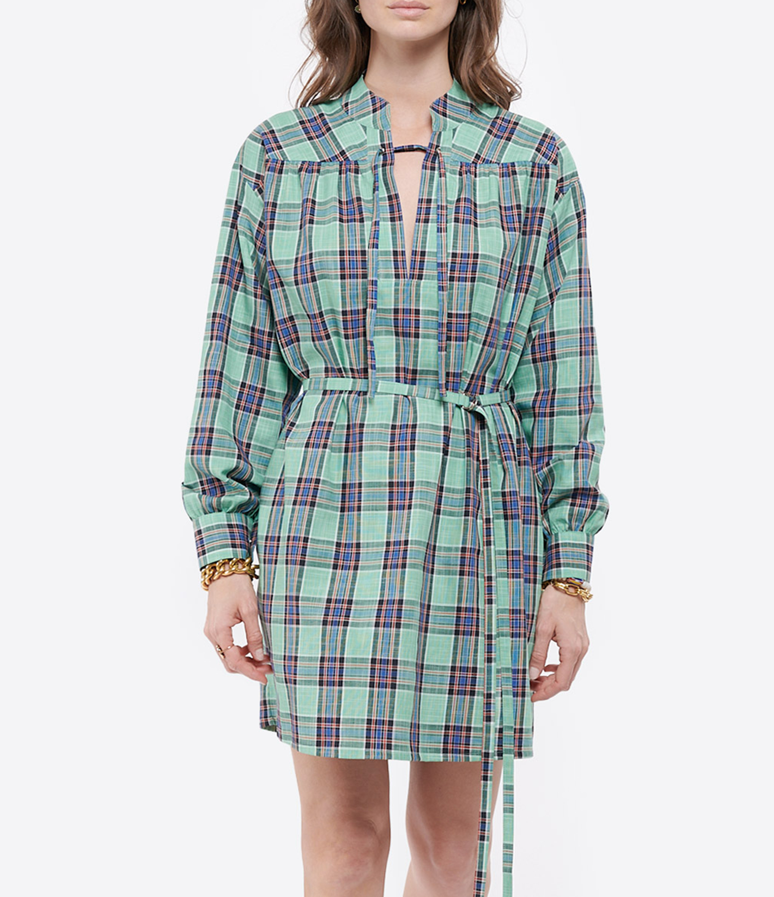 Codd Aqua Checked Cotton Dress