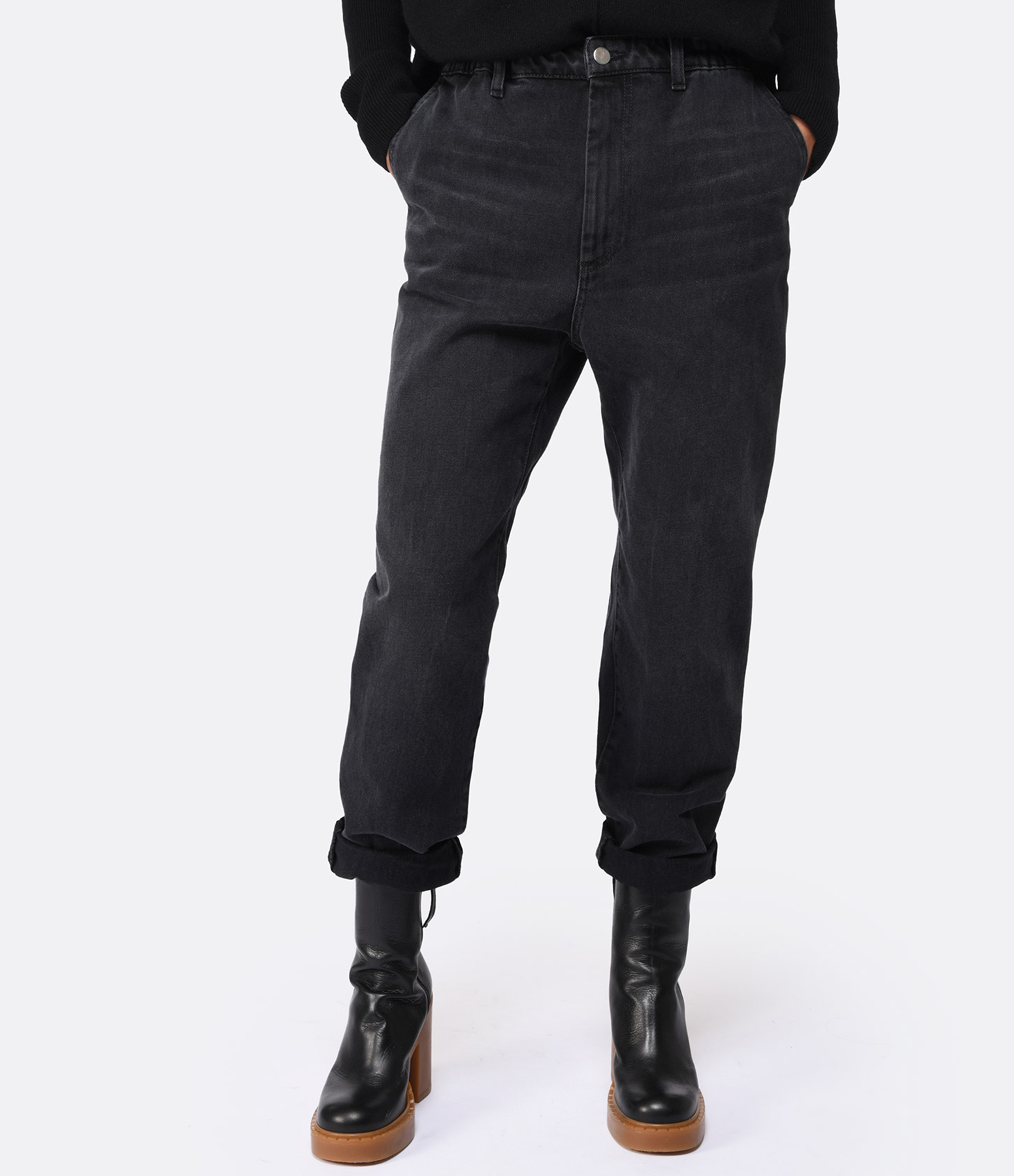 Black Crinkle Cotton Jeans