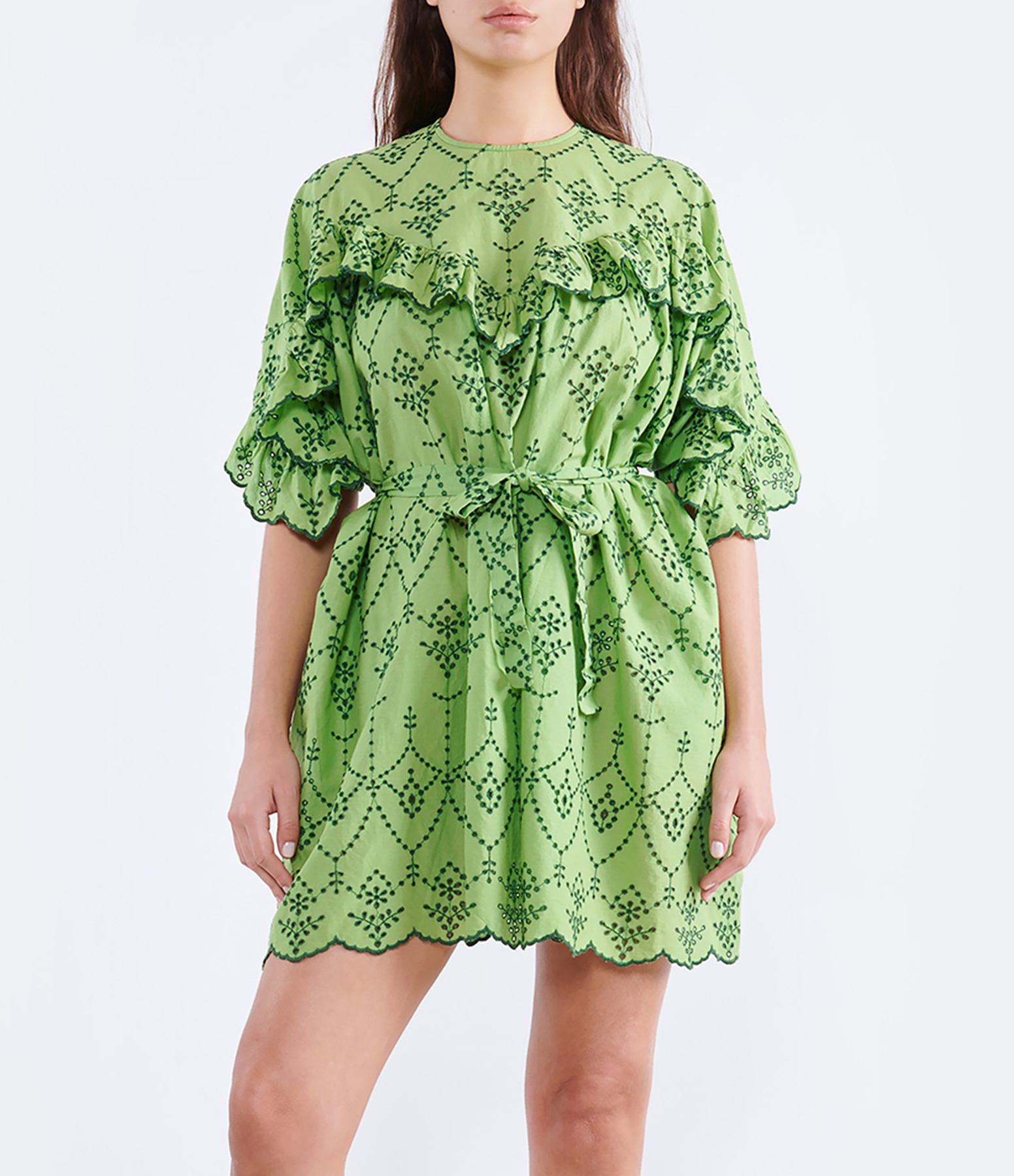 Felicita Groovy Embroidered Green Dress