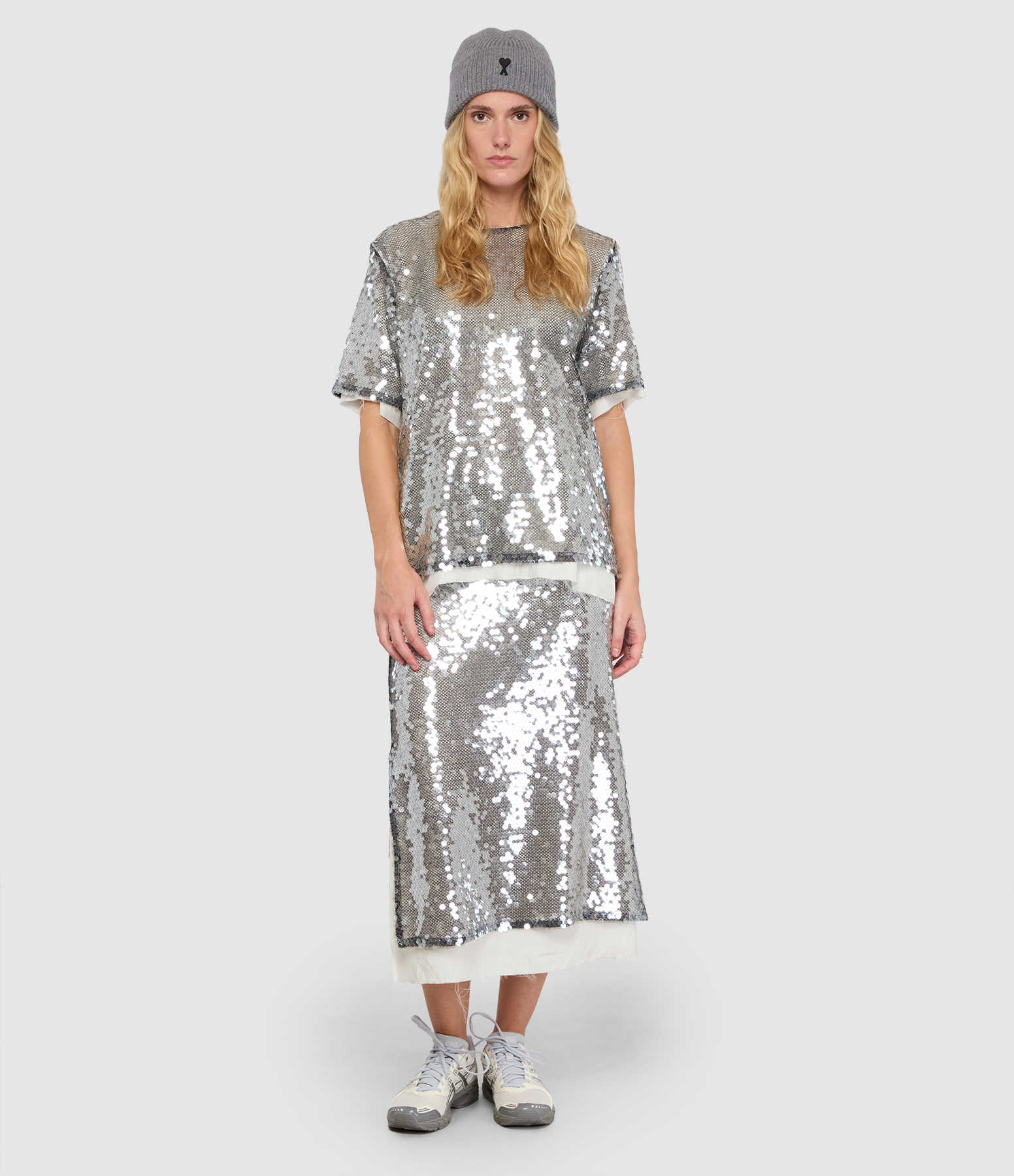 Silver Pink Midi Skirt