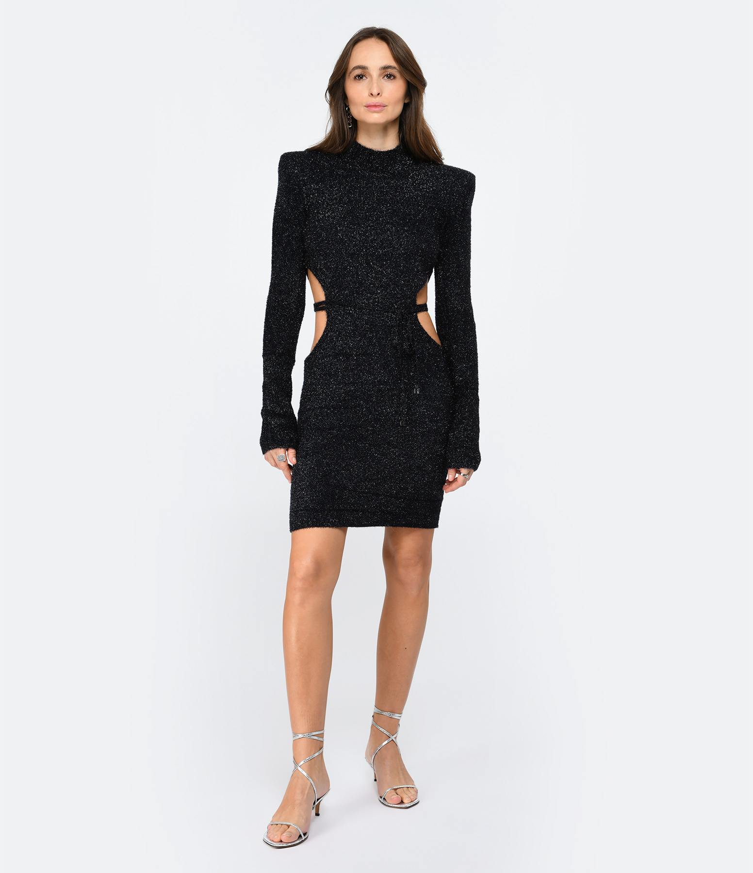 Midnight Blue Sequinned Knit Dress with Shoulder Pads