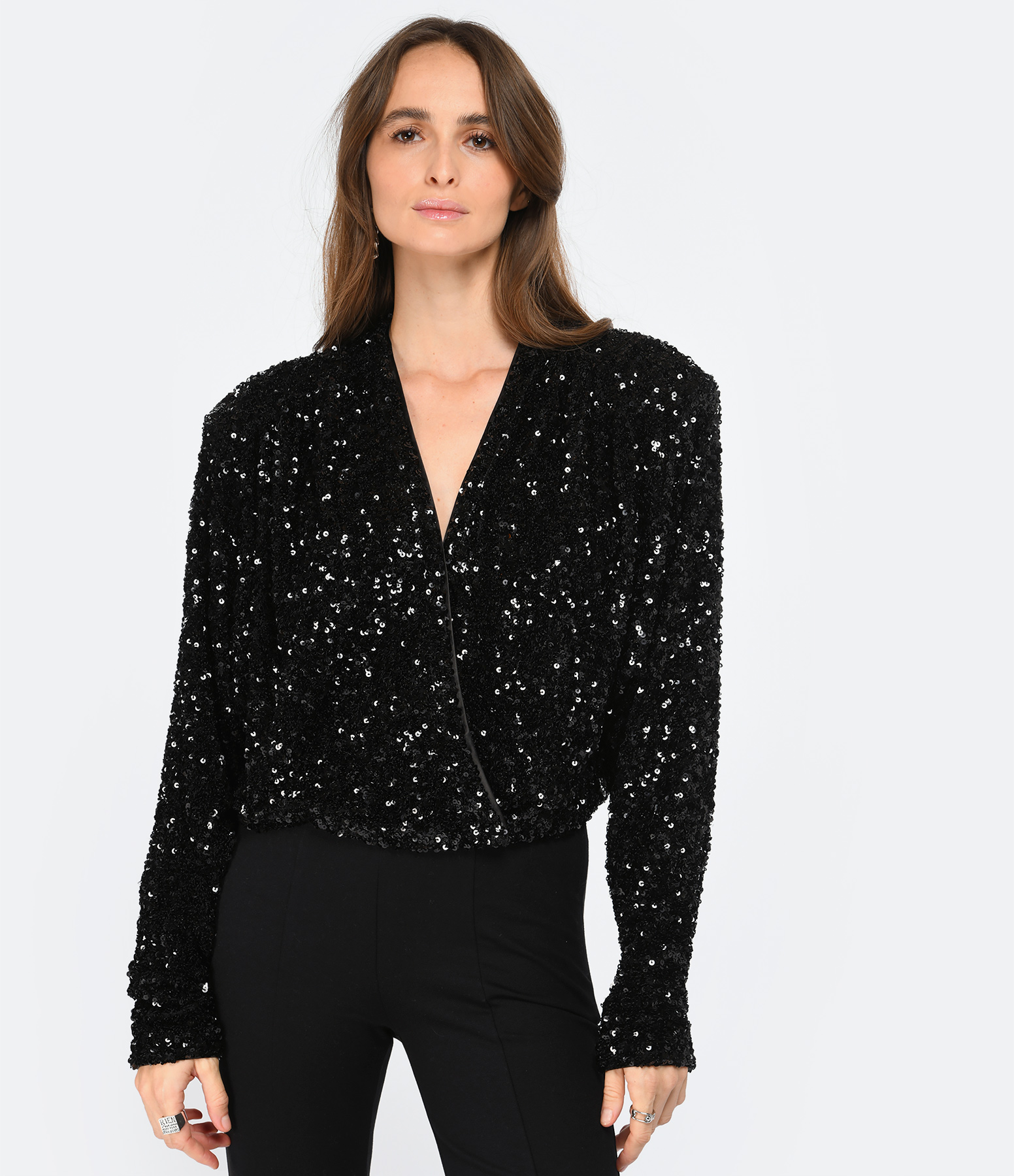 Black Sequinned Crop Top