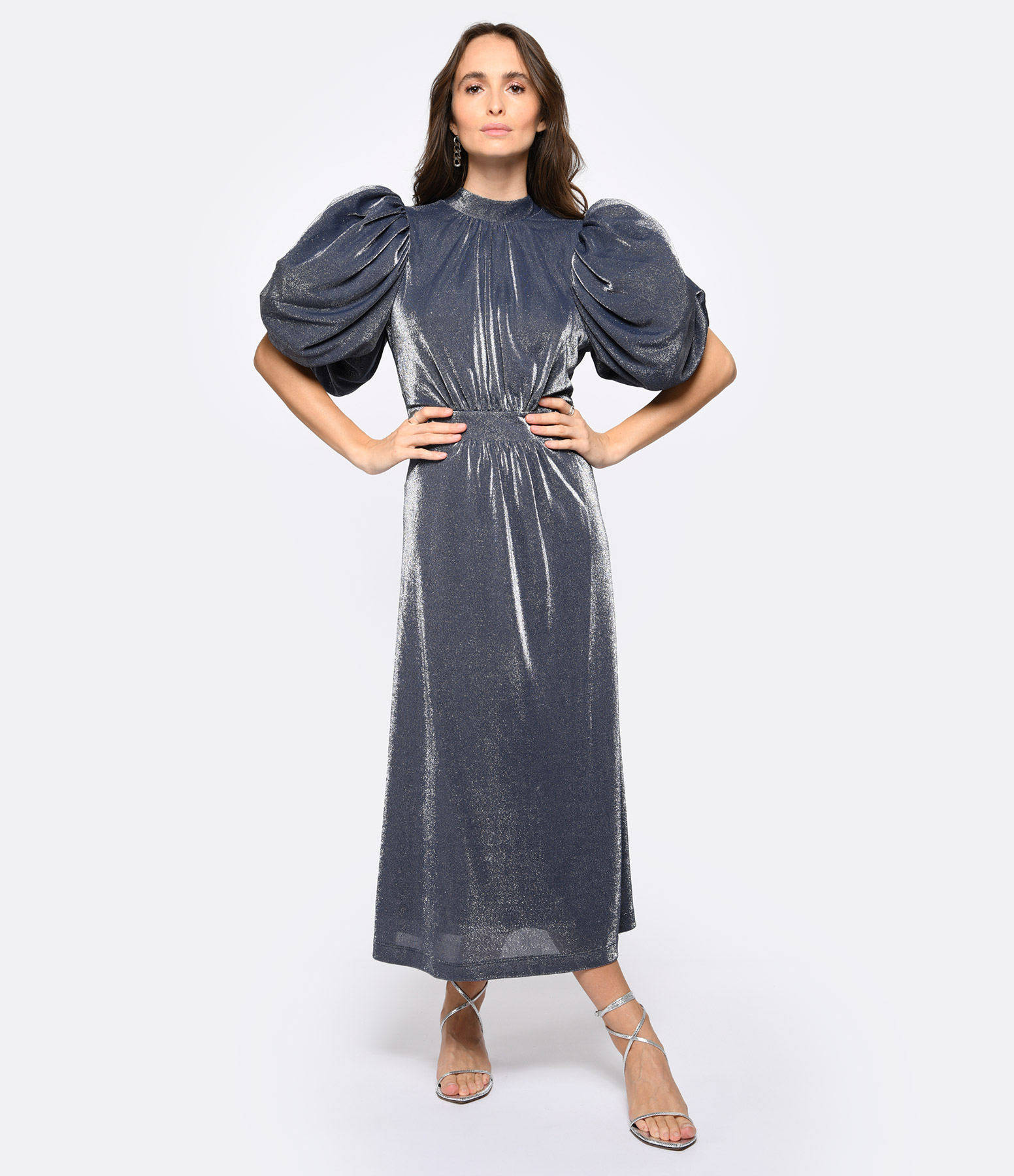 Midnight Blue Puffed-Sleeve Dress