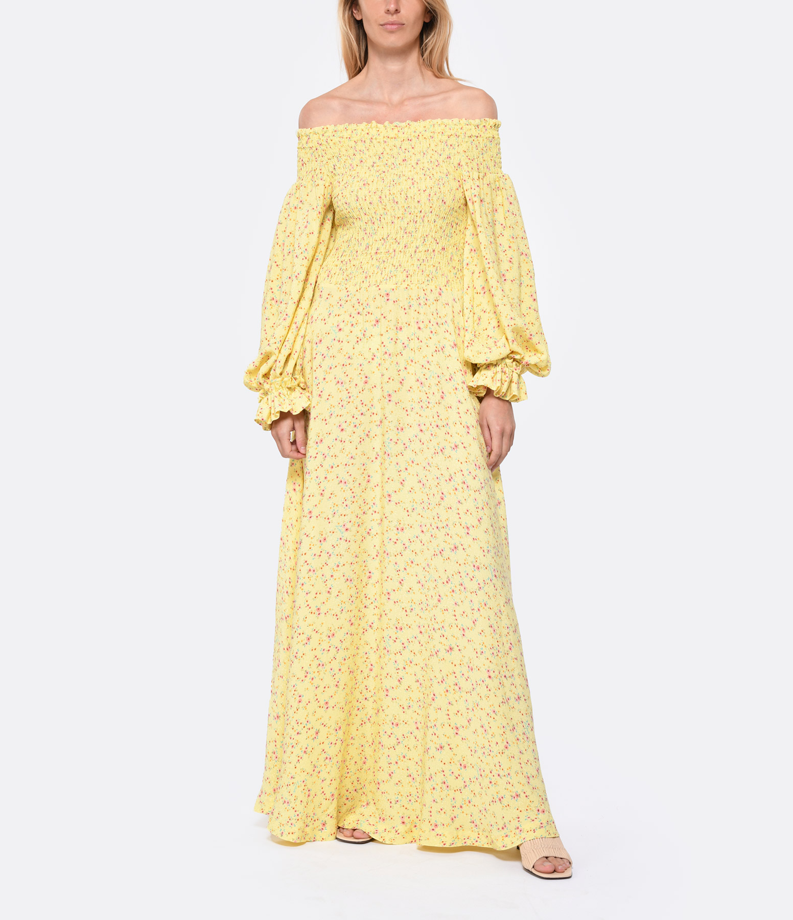 Yellow Jacquard Flowing Dress