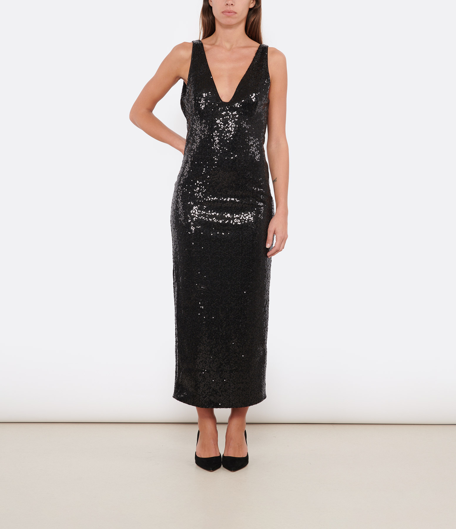 Black Sequin Backless Dress