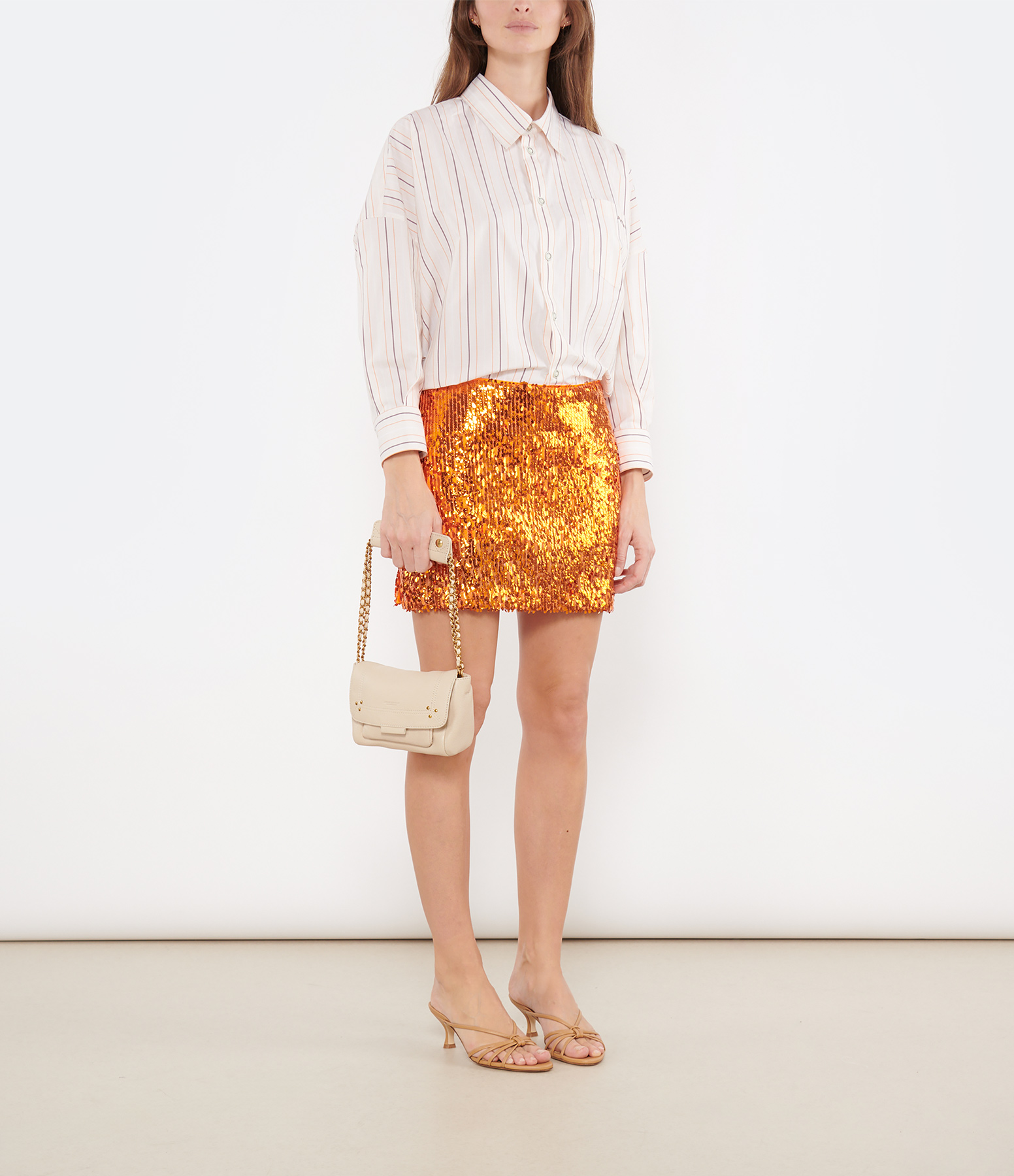 Short Sequin Skirt in Vibrant Orange