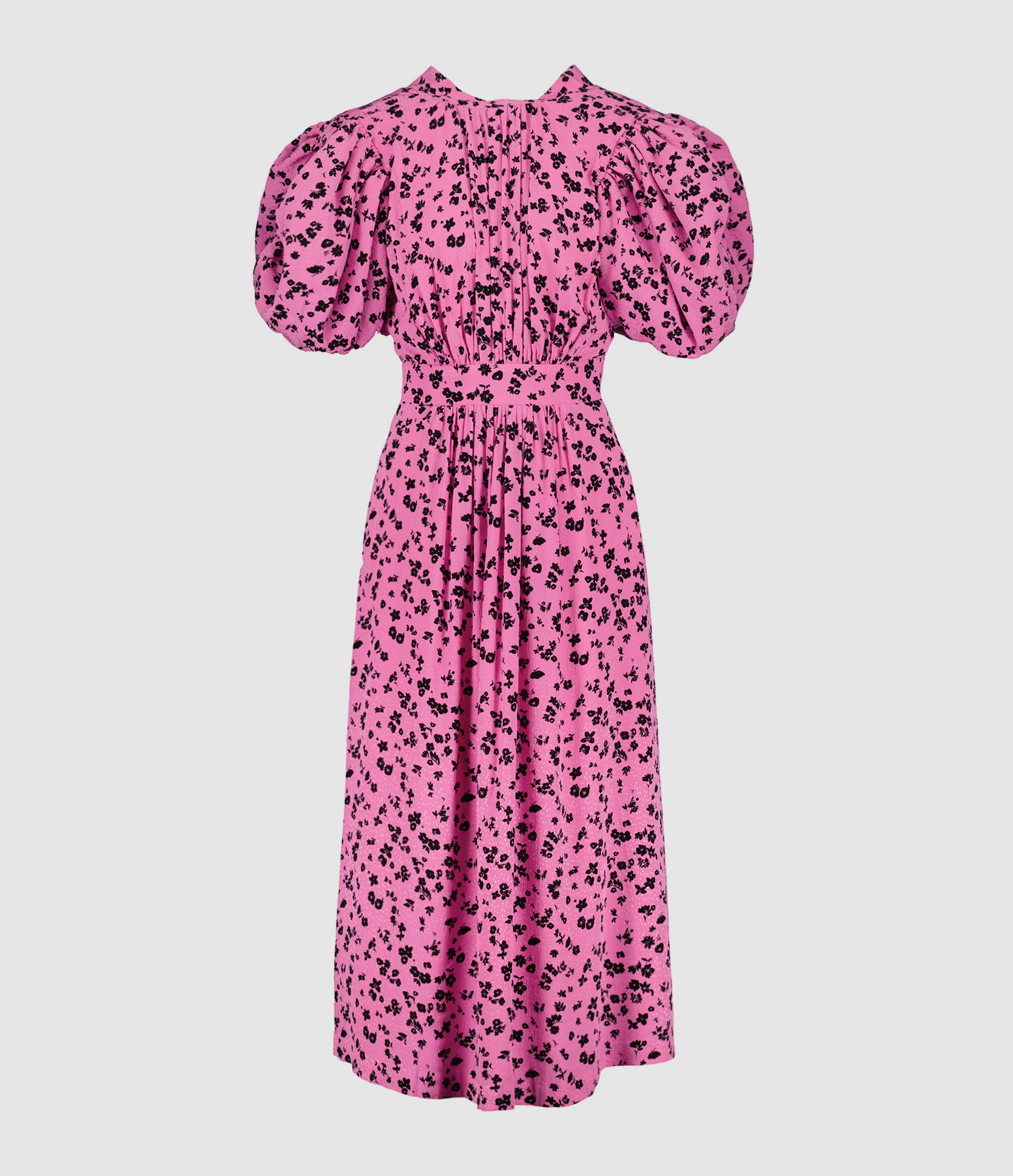 Pink Jacquard Puff-Sleeve Dress