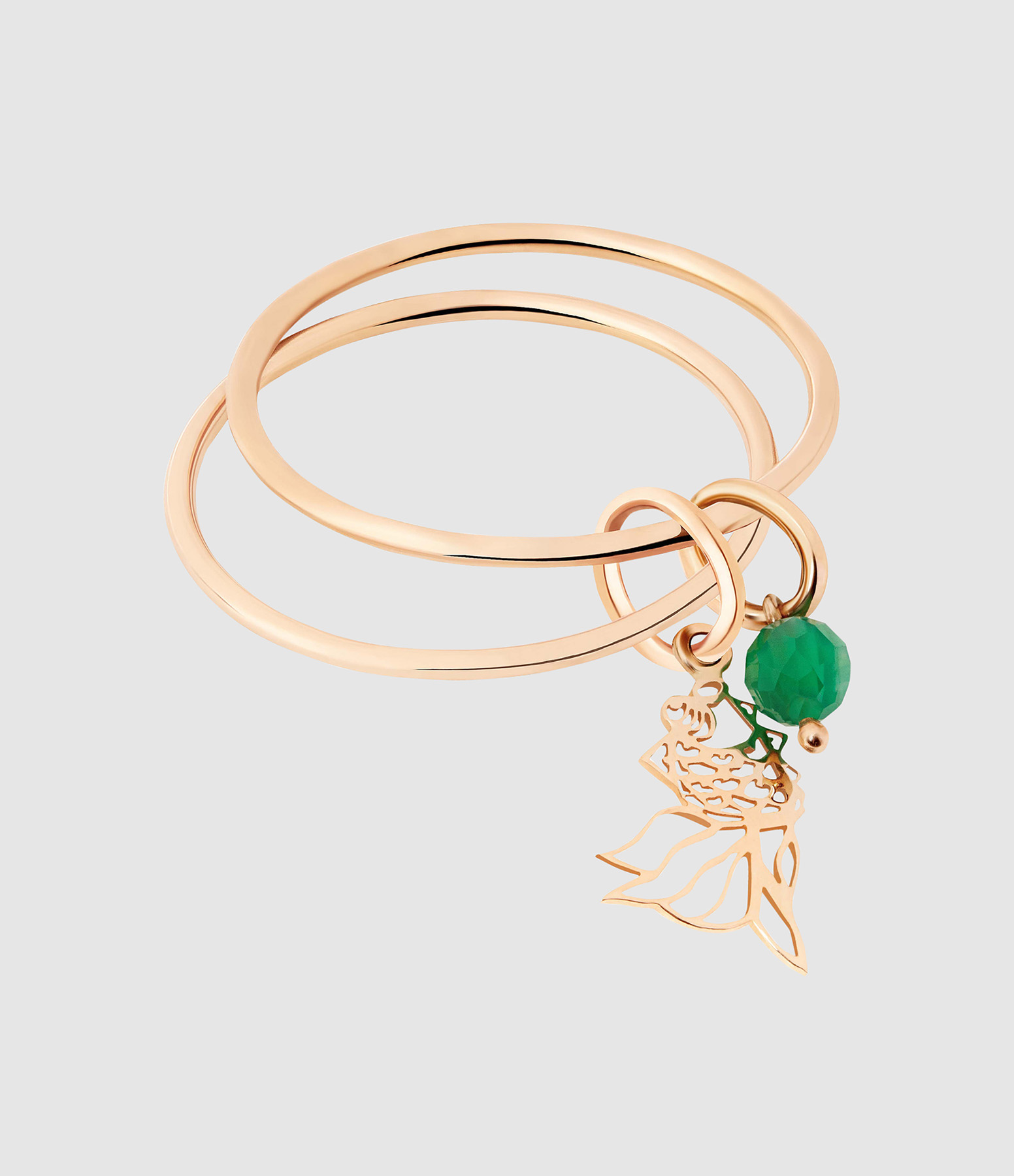 Goldfish Double Ring with Green Agate in Rose Gold