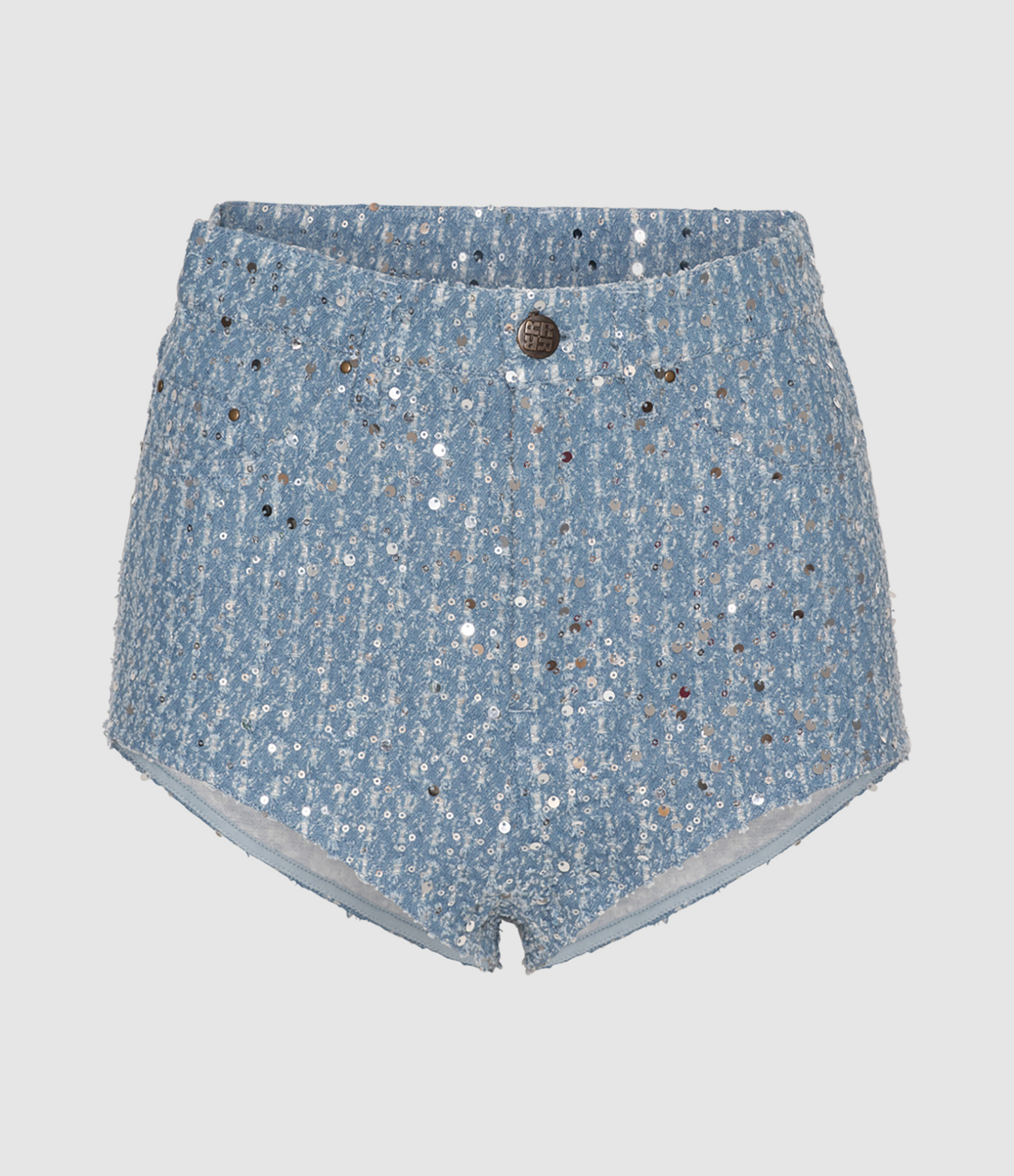 Blue Cotton Sequin Mini Shorts