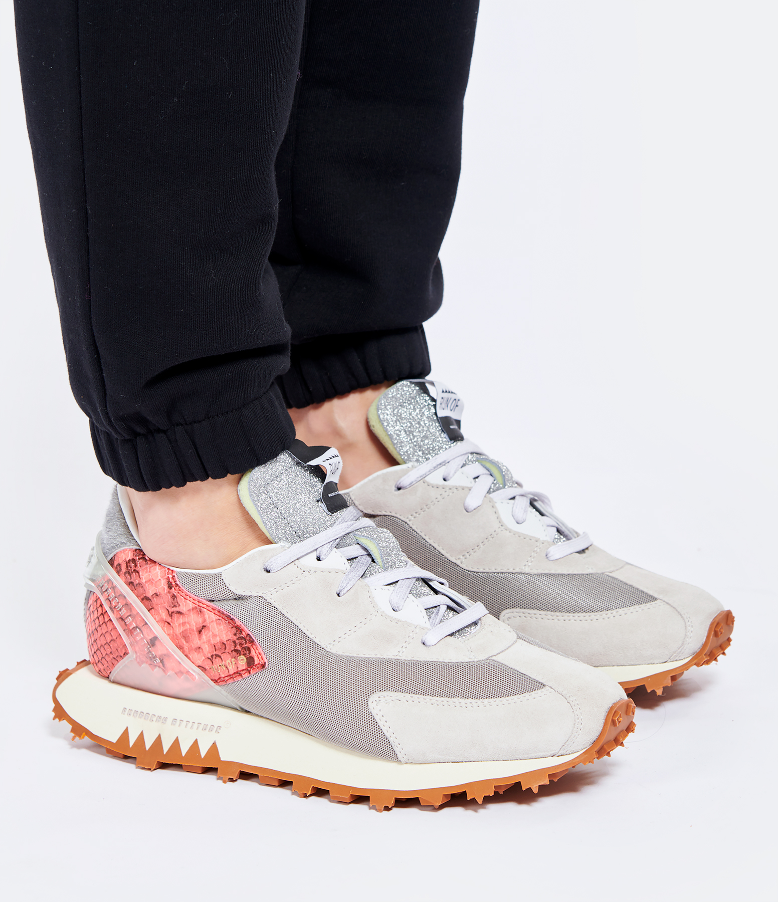Grey and Red Suede Rave Trainers