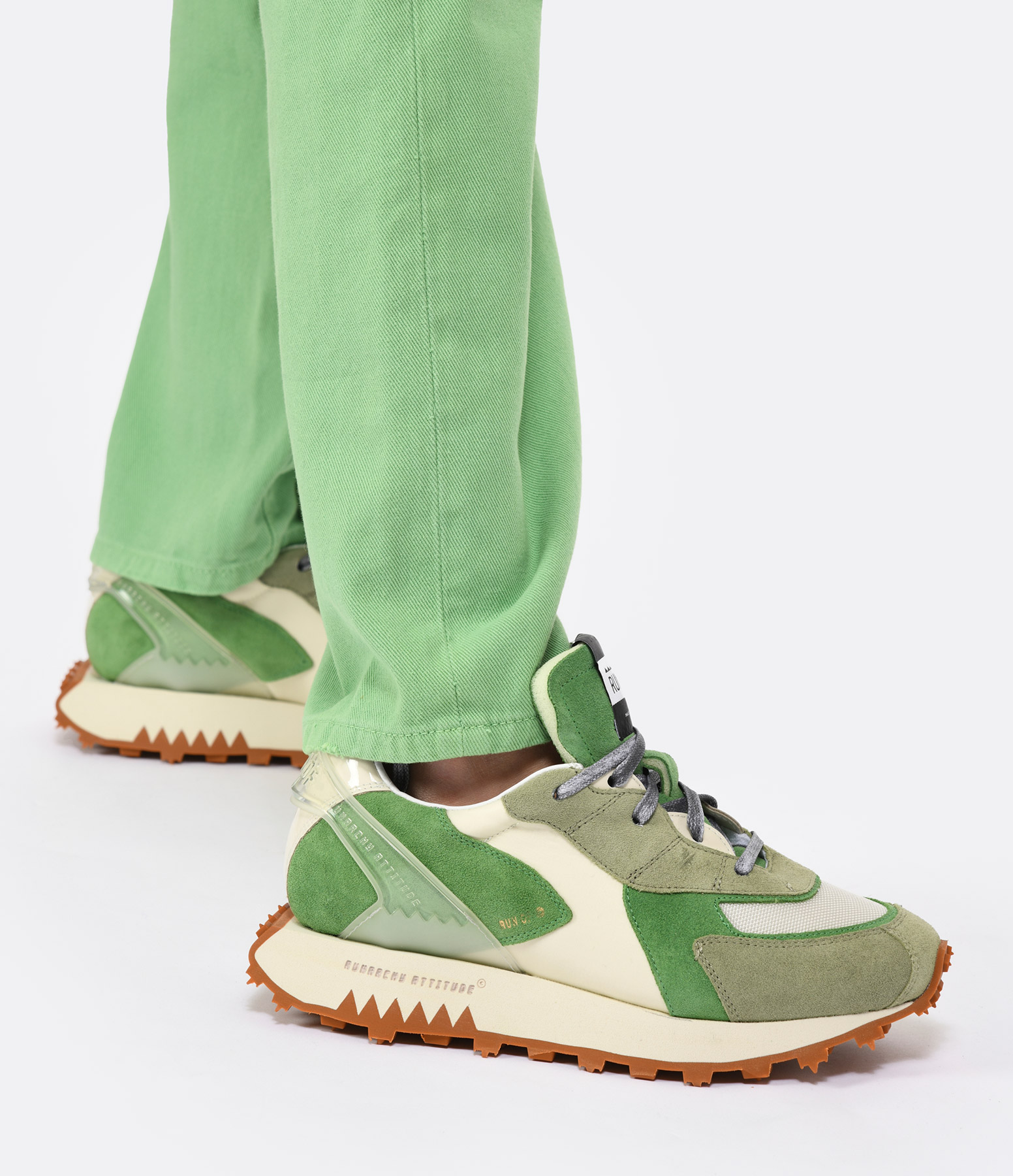 Mango Green and Off-White Leather Trainers