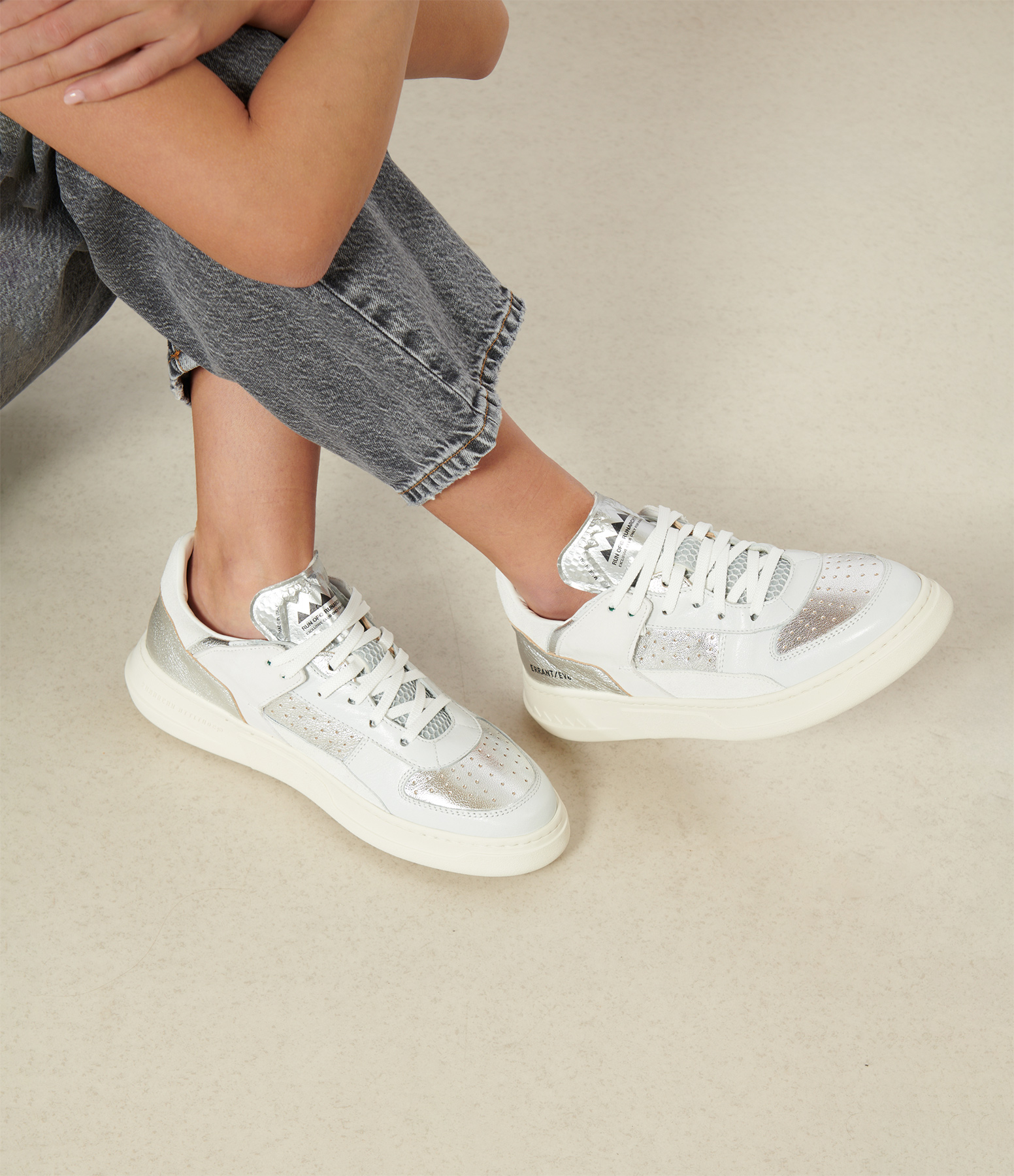 Errant Pandas Silver Low-Top Trainers