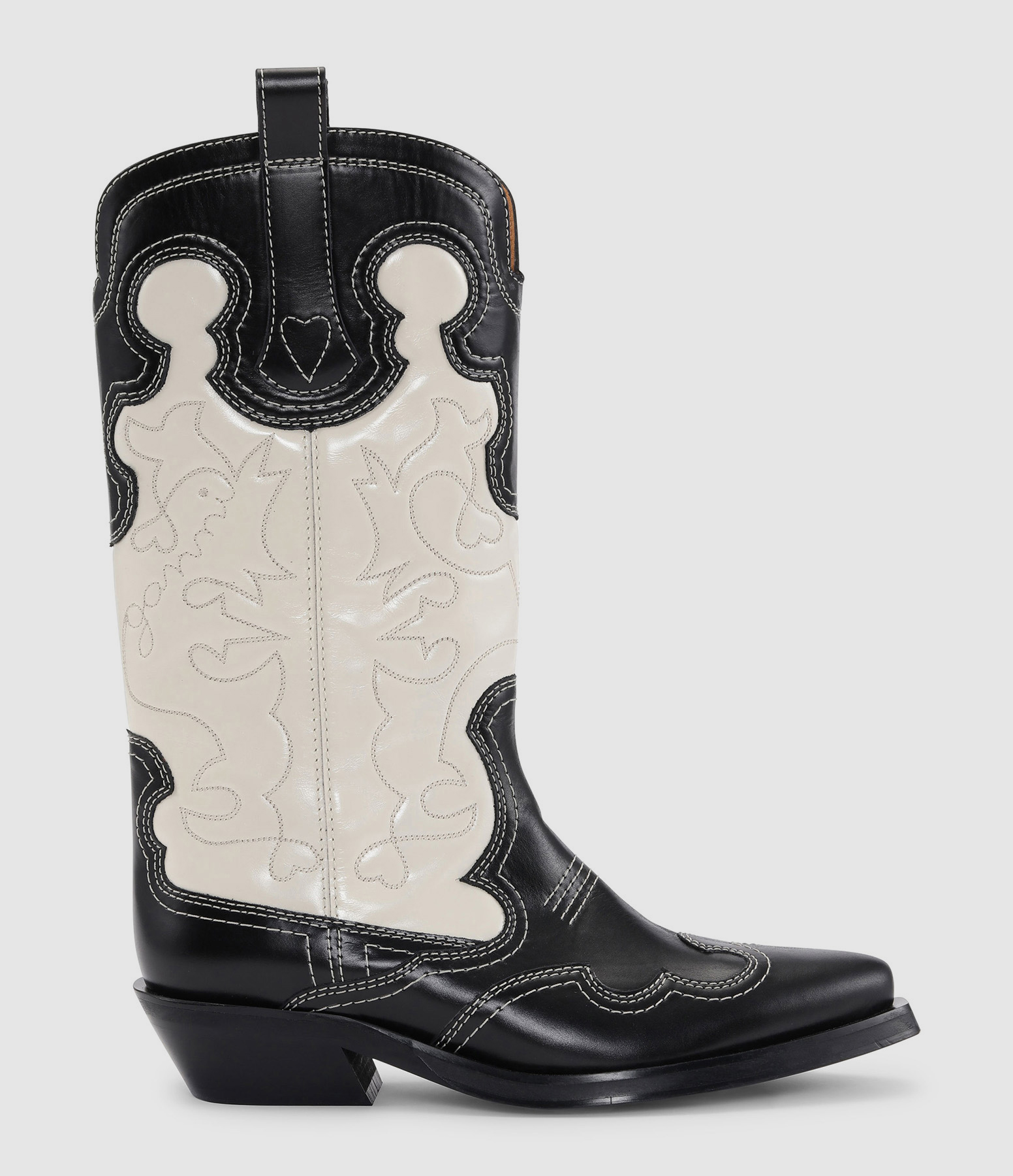 Black and Ecru Leather Cowboy Boots