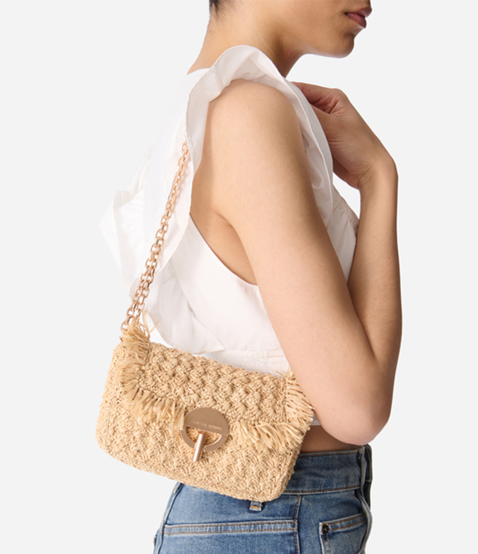 Natural Nano Moon Bag with Fringes