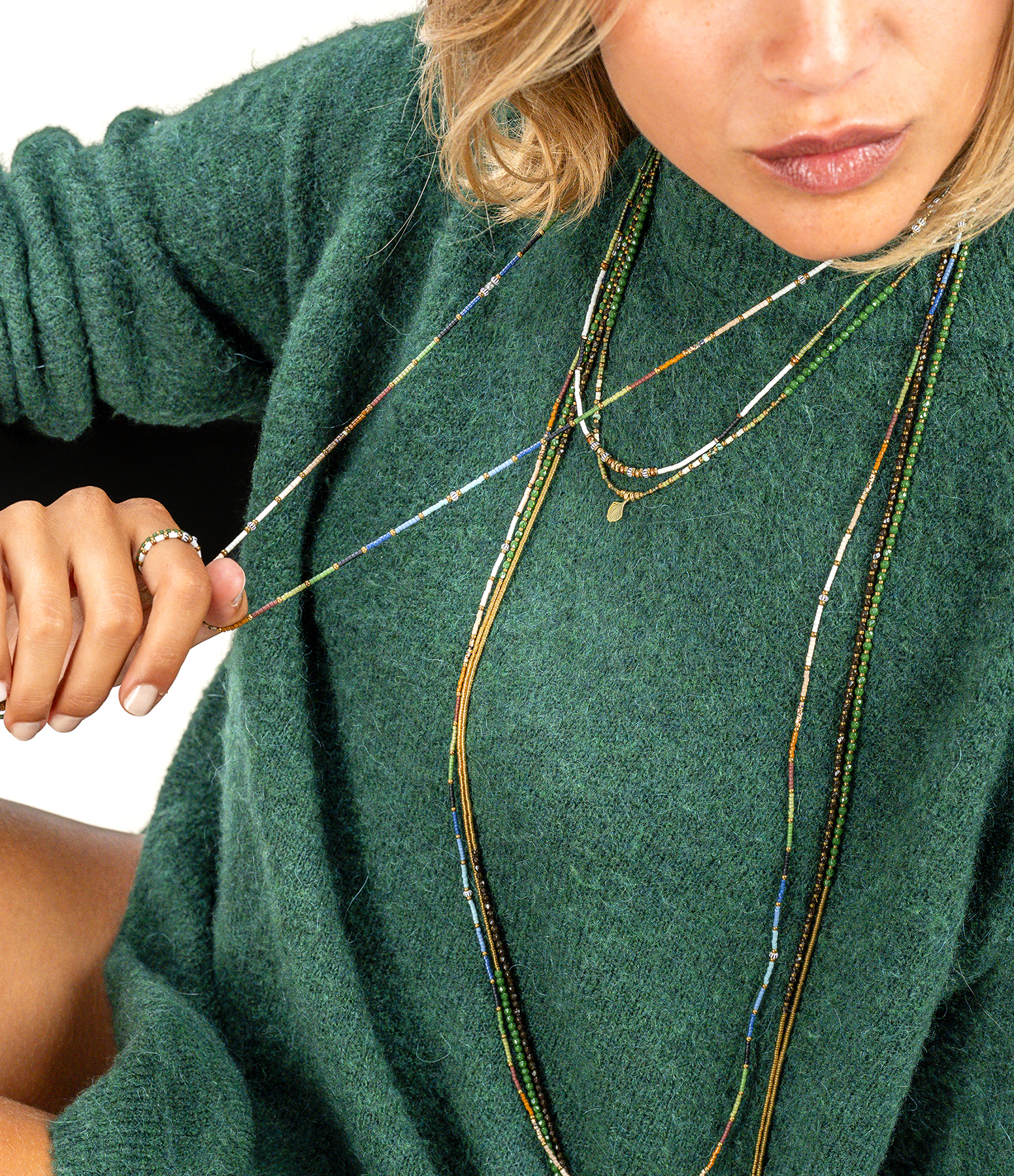 Multicoloured Sao Tome Necklace and Triple-Strand Bracelet, 49cm