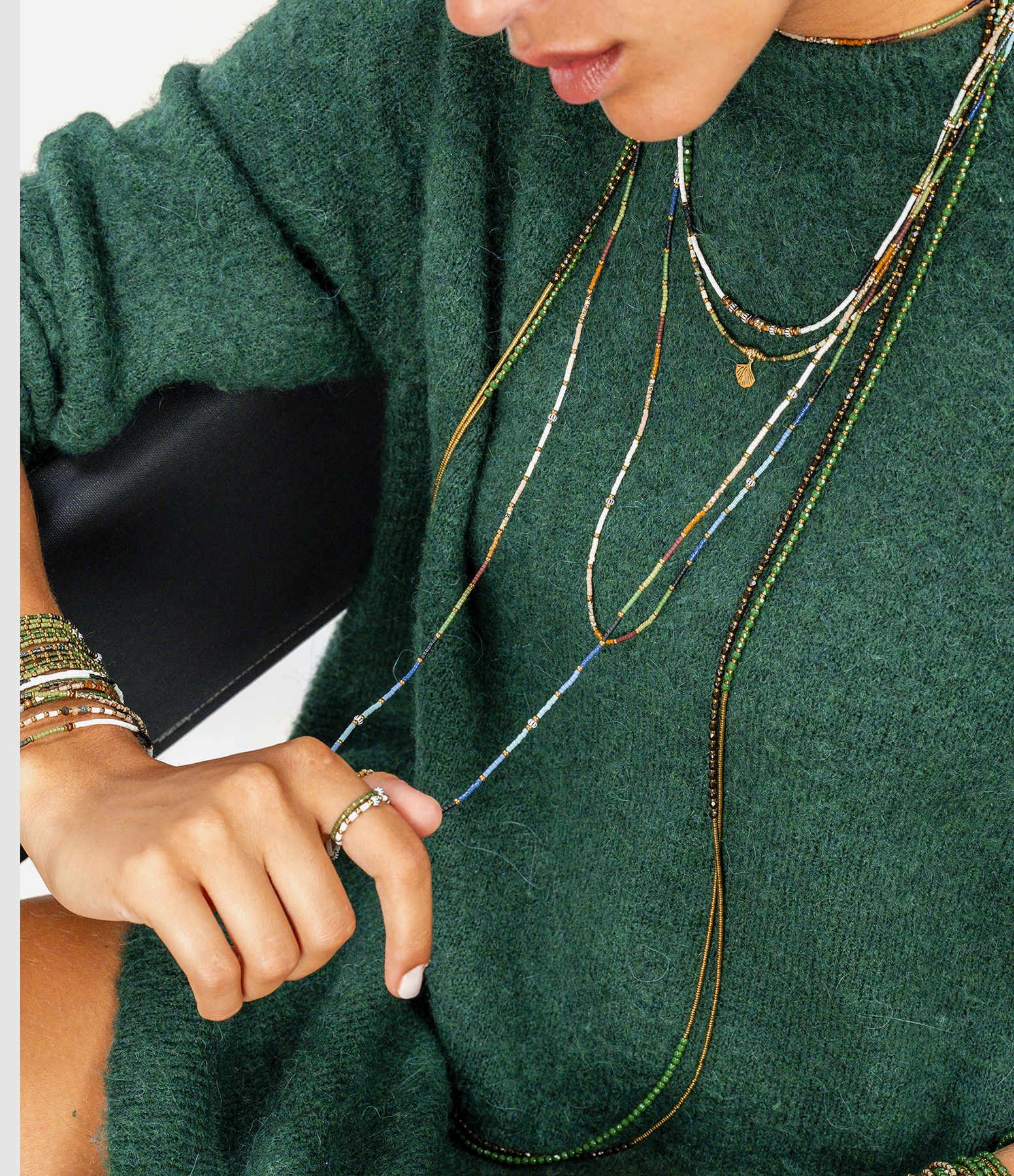 Multicoloured Sao Tome 6-strand Necklace and Bracelet, 103cm