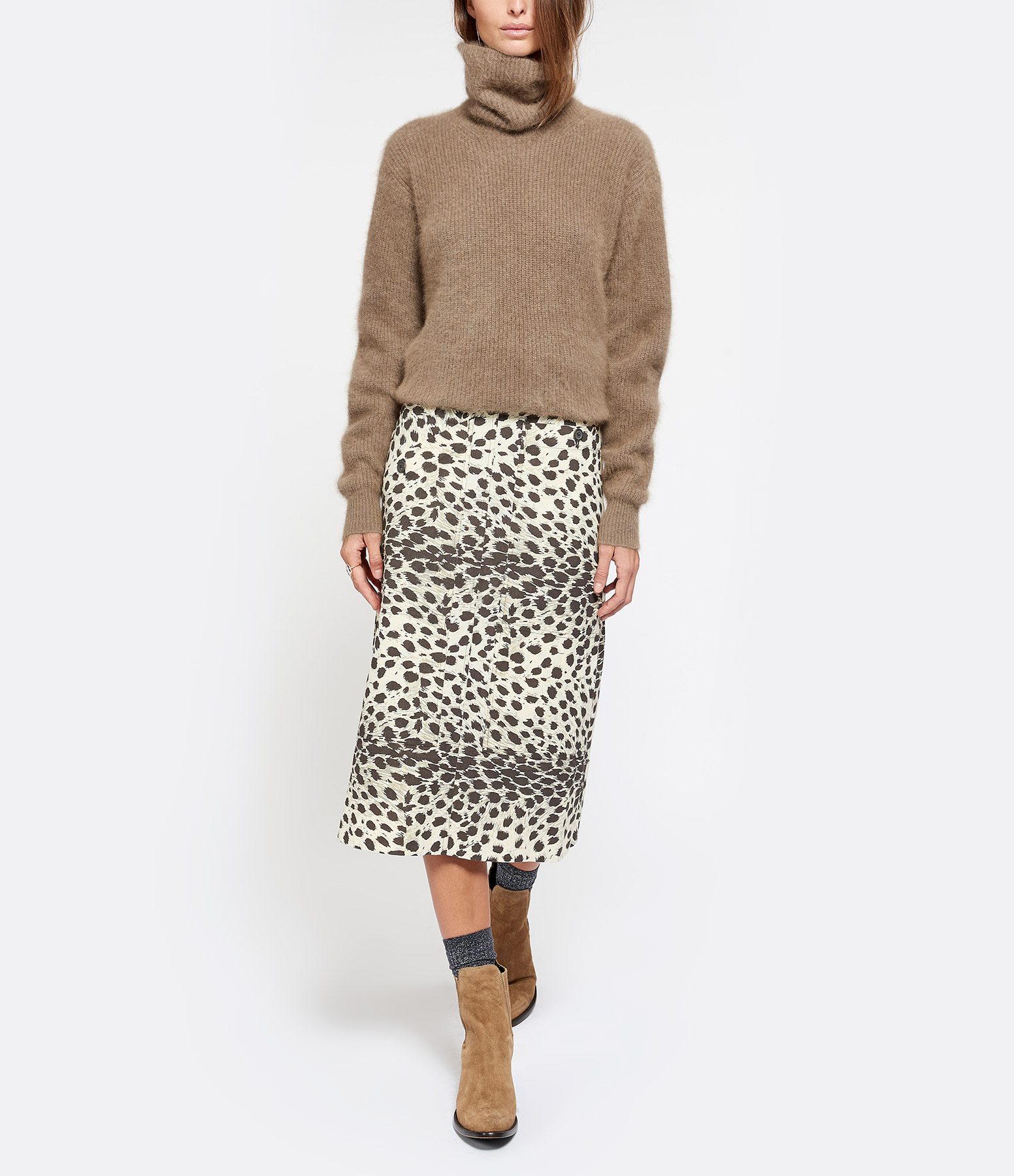 Natural Leopard-Print Cotton Skirt