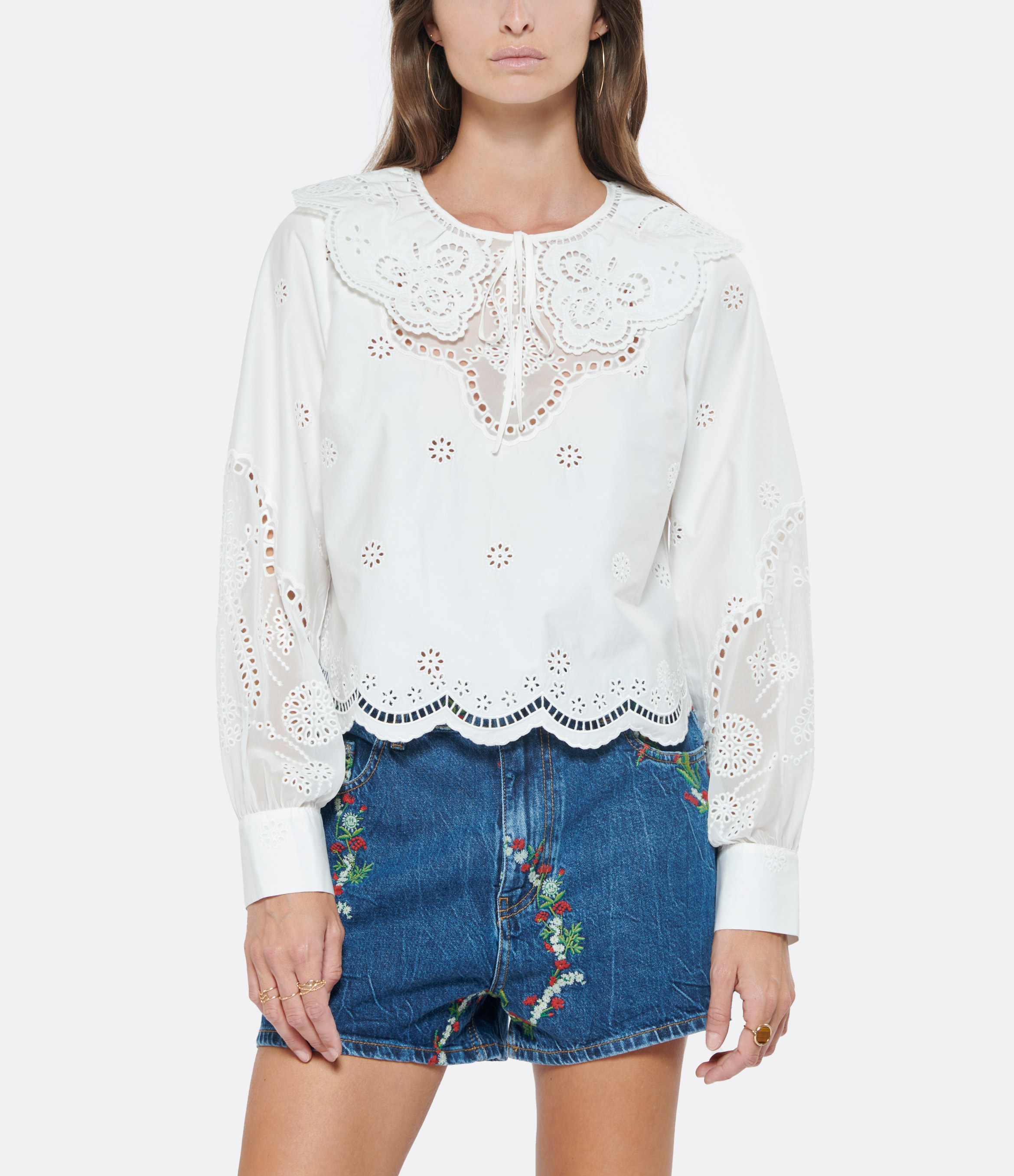 White Cotton Blouse with English Embroidery