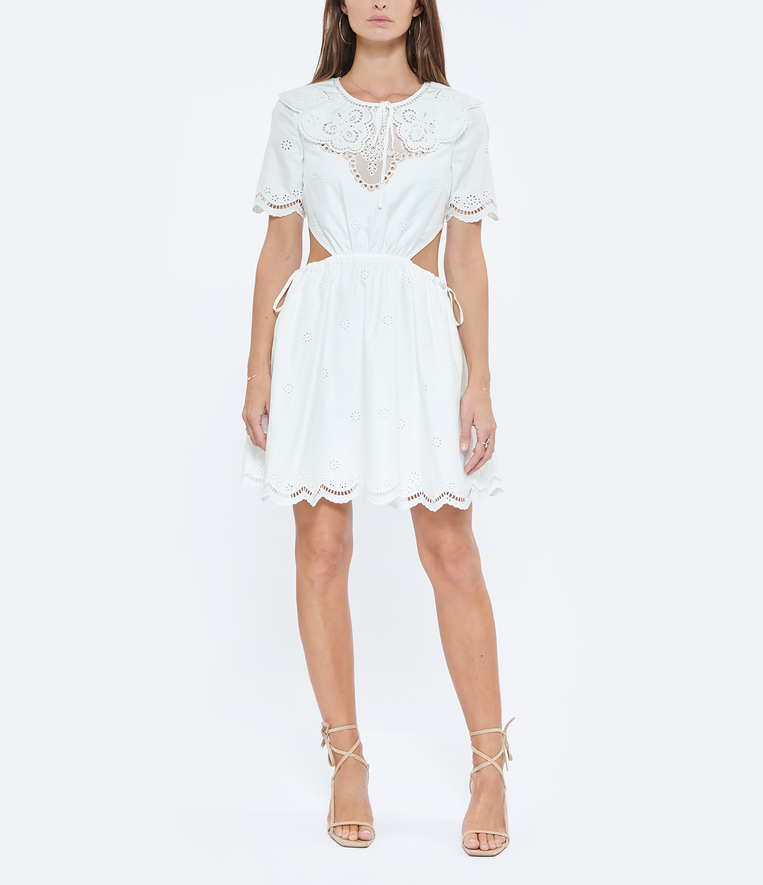 White Cotton Anglaise Embroidery Dress