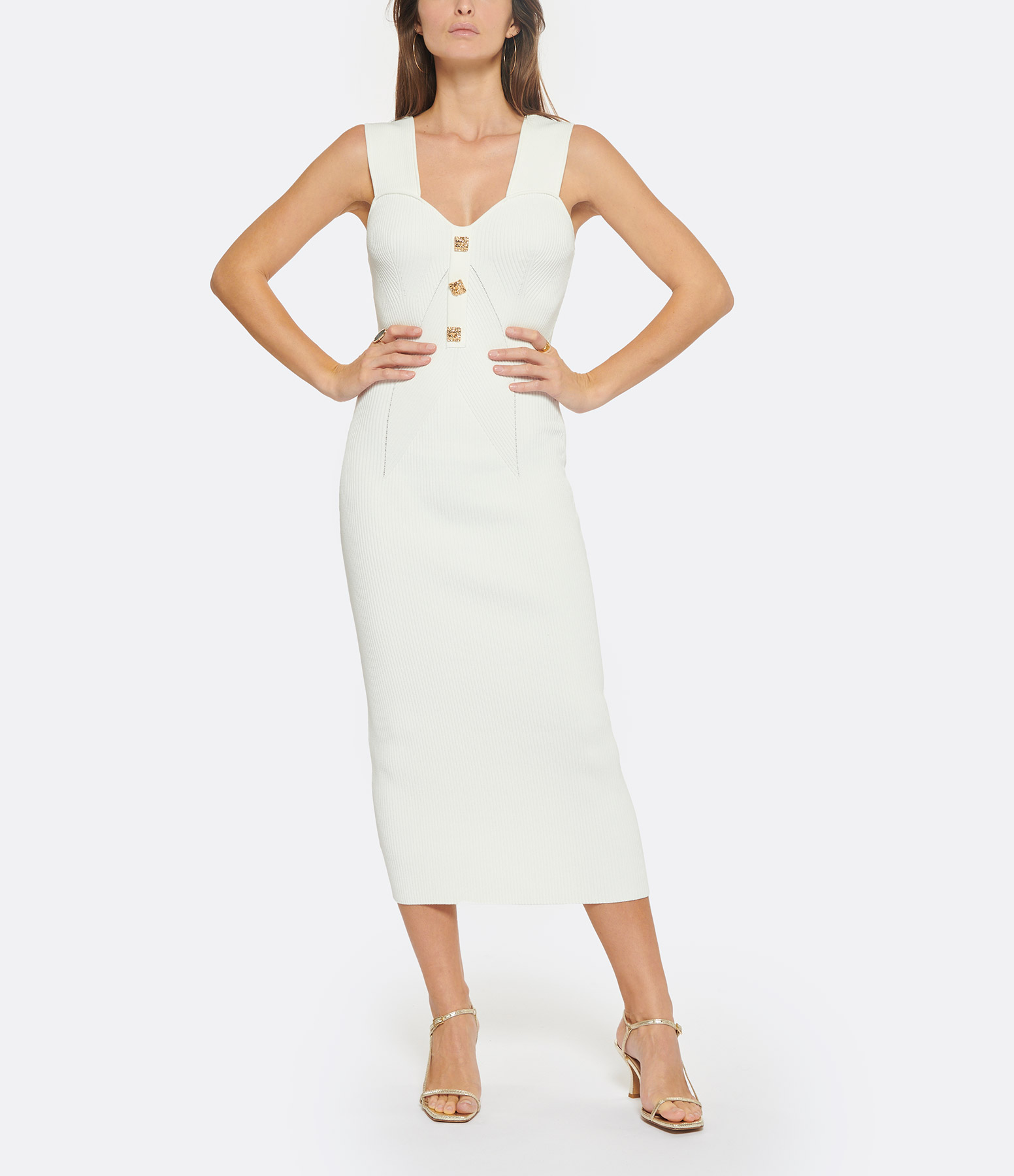 White Ribbed Knit Midi Dress