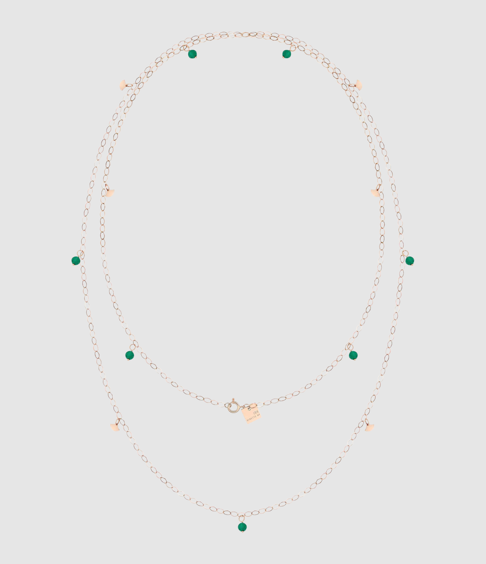 Green Agate Long Necklace in Rose Gold
