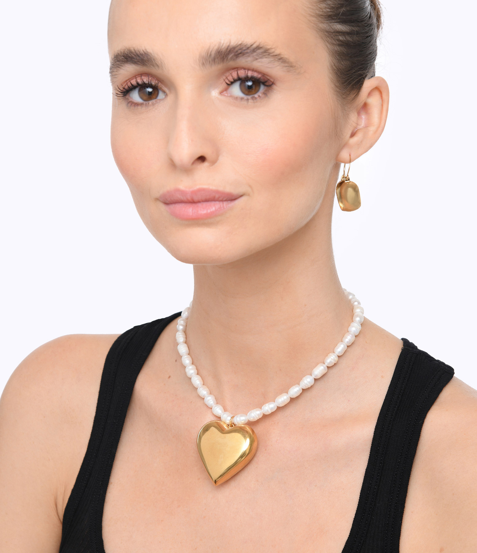 Gold-Toned White Pearl Heart Necklace