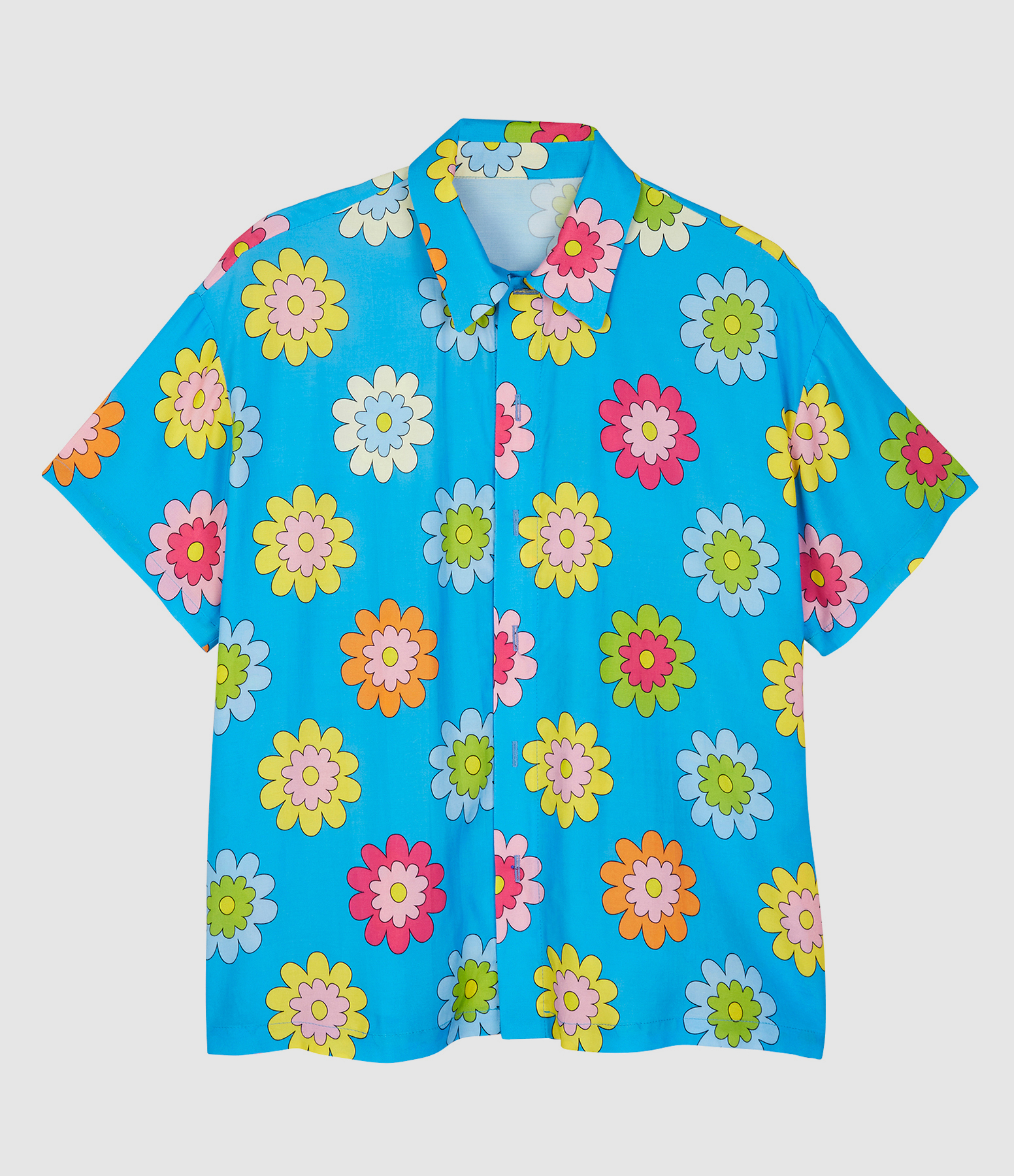 Blue Printed Short-Sleeved Shirt