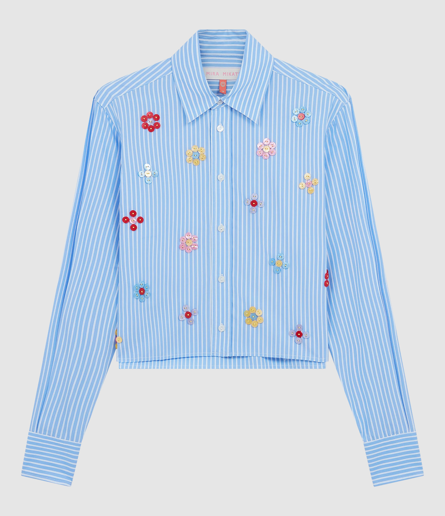 Blue and White Cropped Button-up Shirt