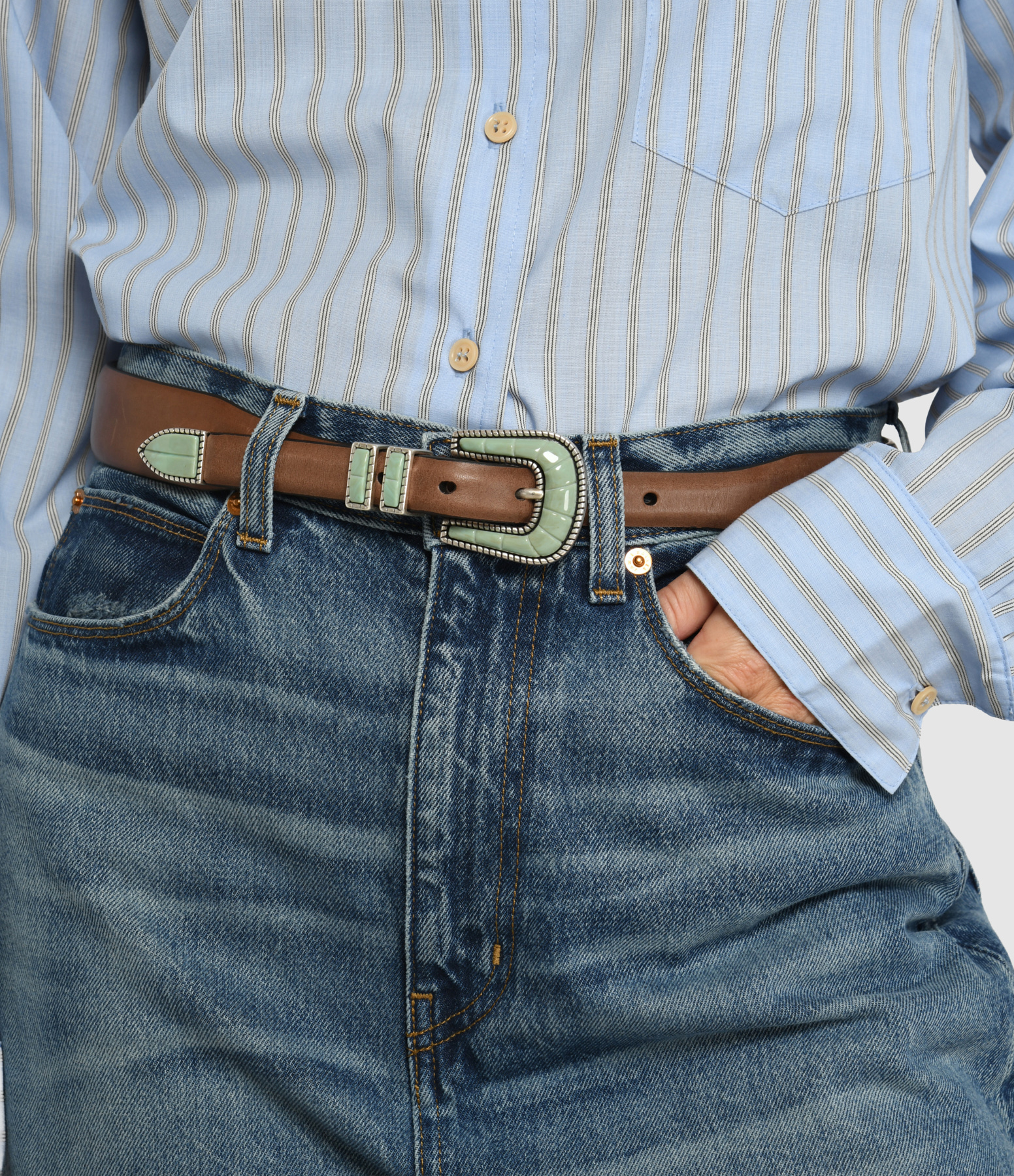 Crazy Colour Silver Soft Turquoise Brown Vintage Belt