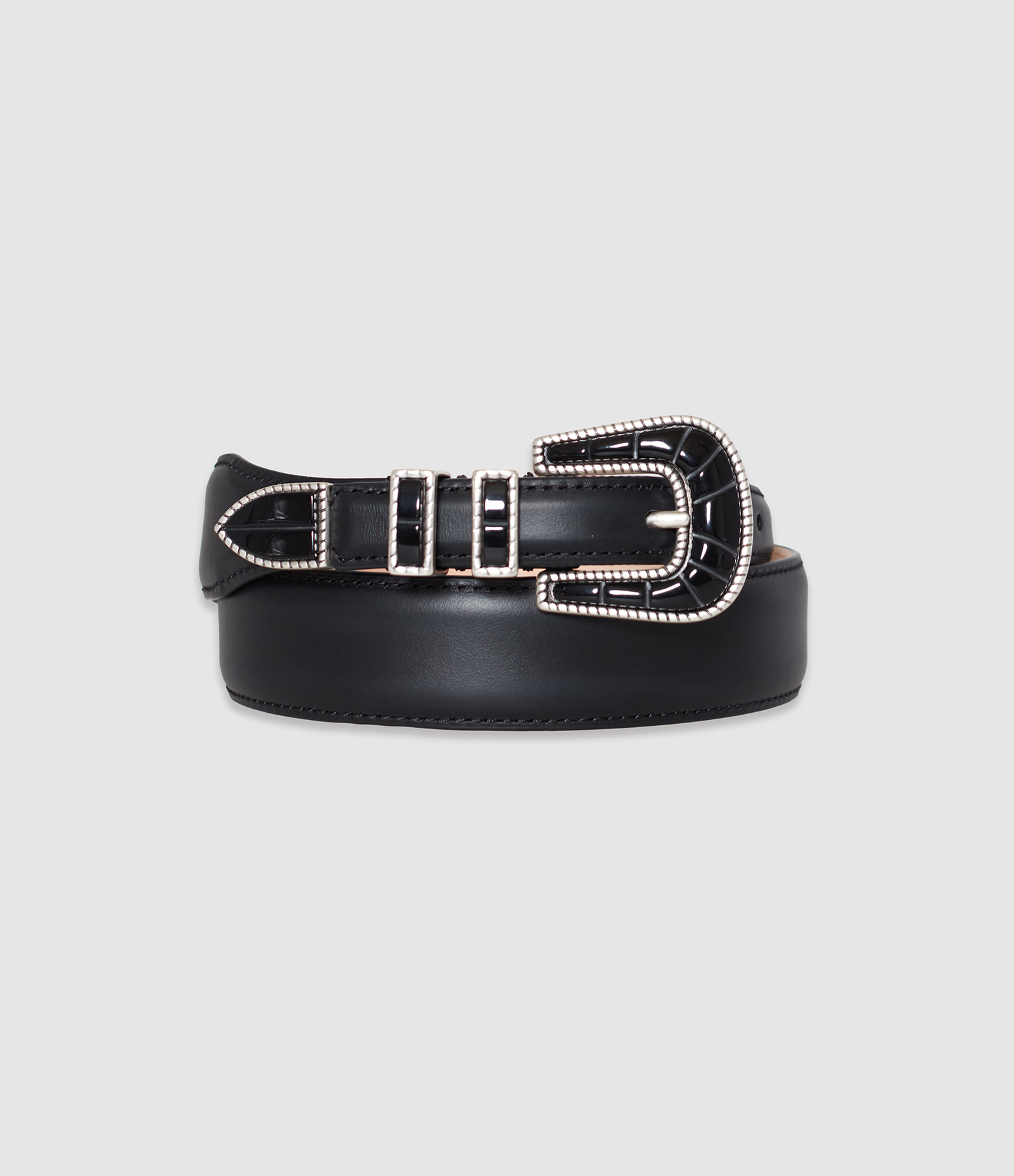 Crazy Colour Silver Black Black Calfskin Belt