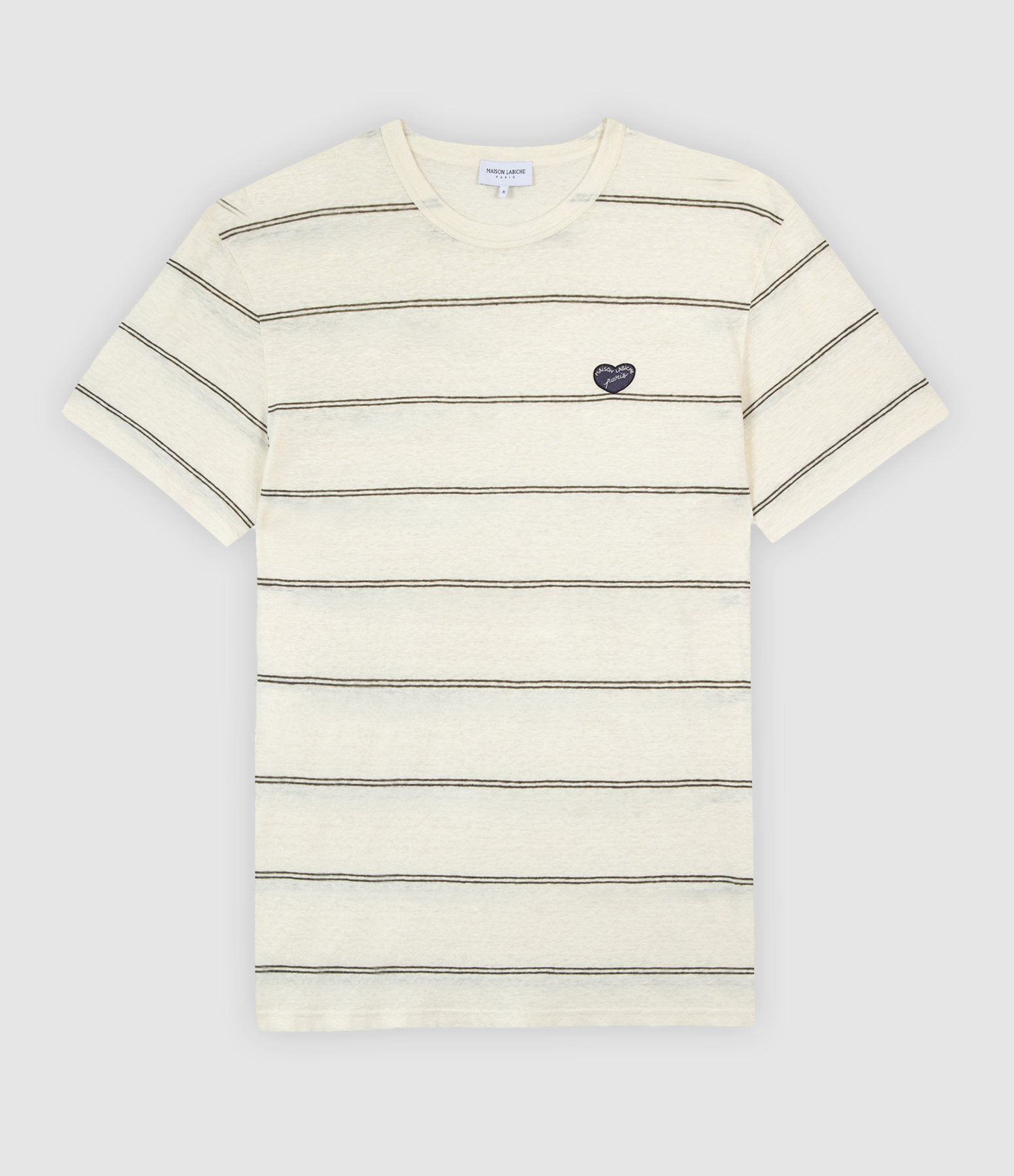 Villiers T-shirt with Large Heart Patch and Ivory Stripes