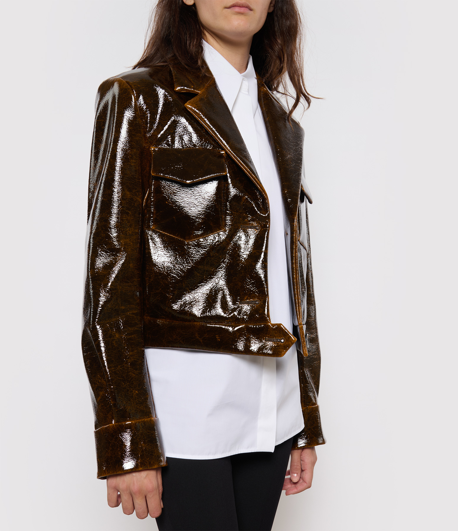 Macro Short Wool Jacket in Dark Brown