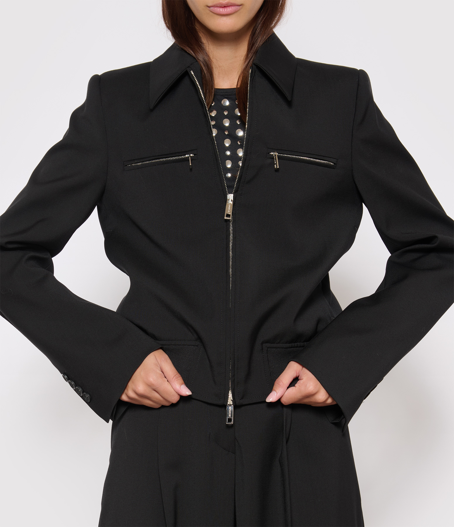 Black Plava Wool Bomber Jacket