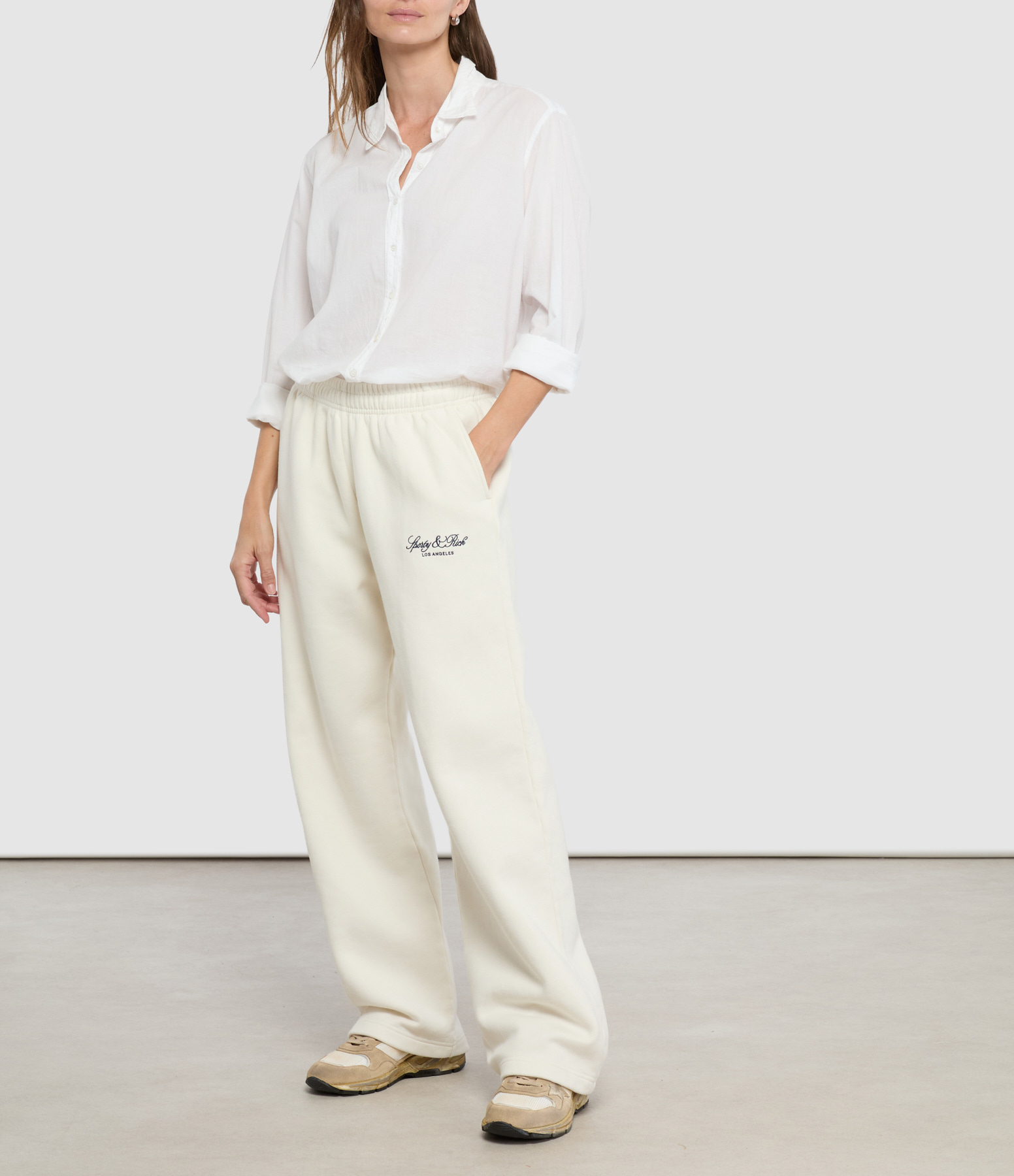 Vendome La Embroidered Wide Ecru Jogging Trousers