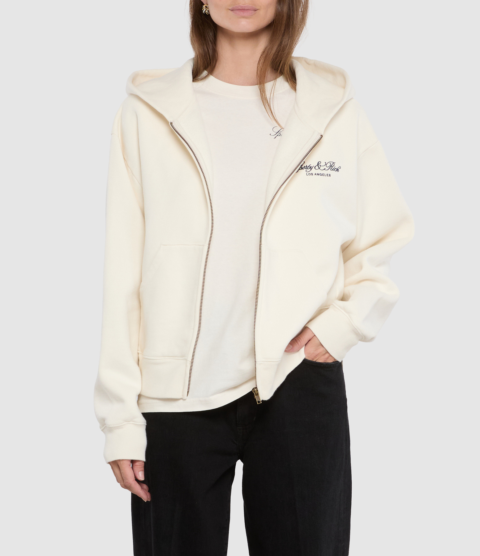 Vendome La Embroidered Zip Hoodie in Ecru