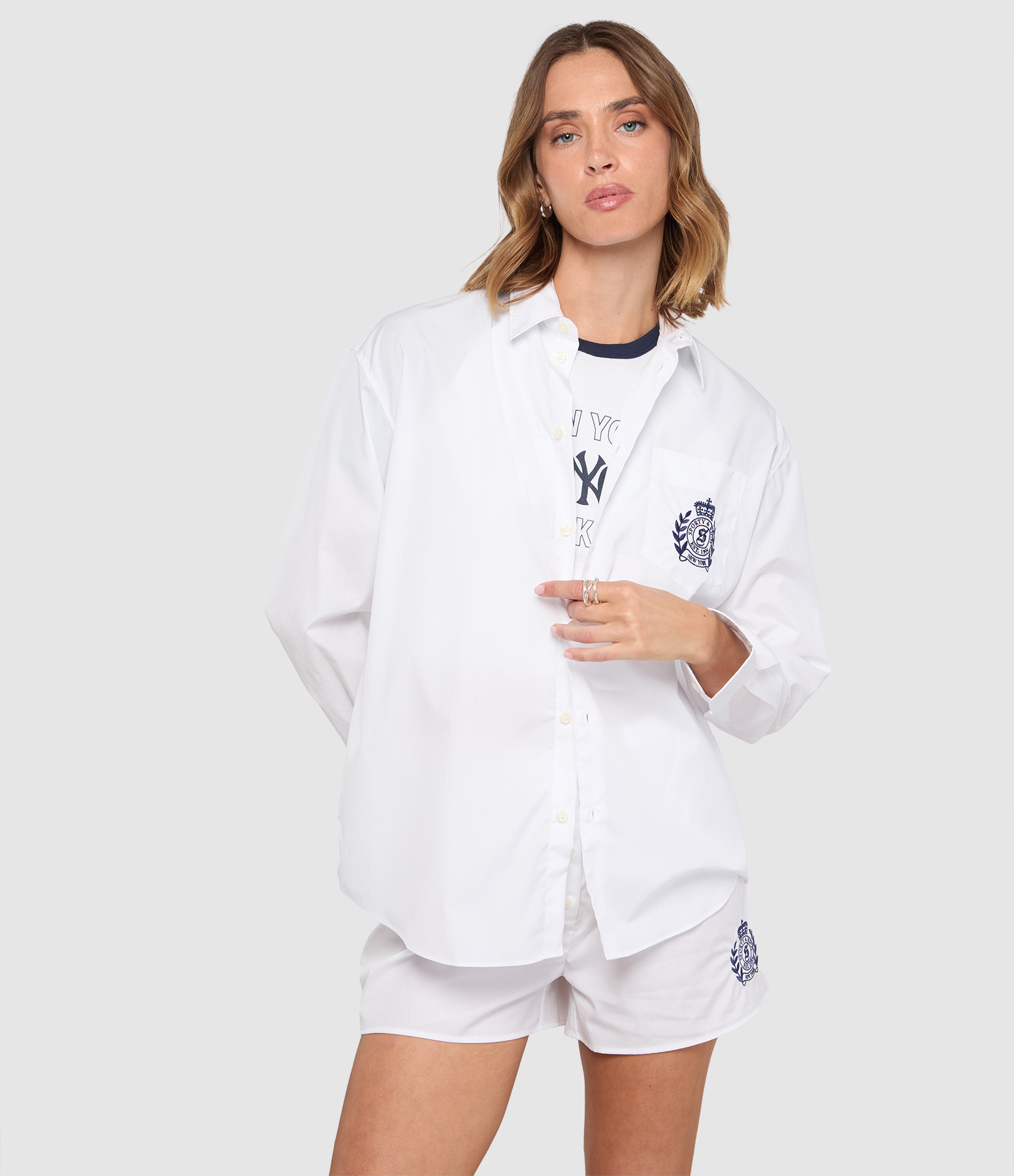 Ny Crest Oversized White Shirt
